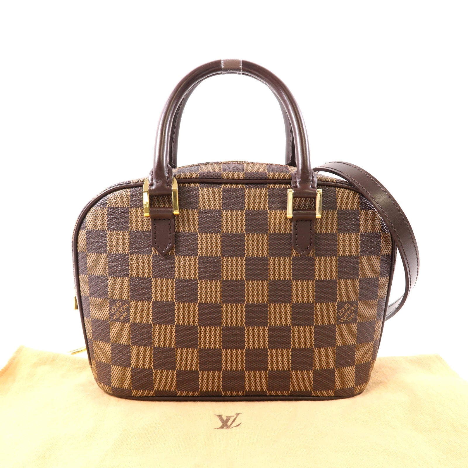 LOUIS VUITTON Damier Sarria Mini金扣手挽肩背兩用袋棕色