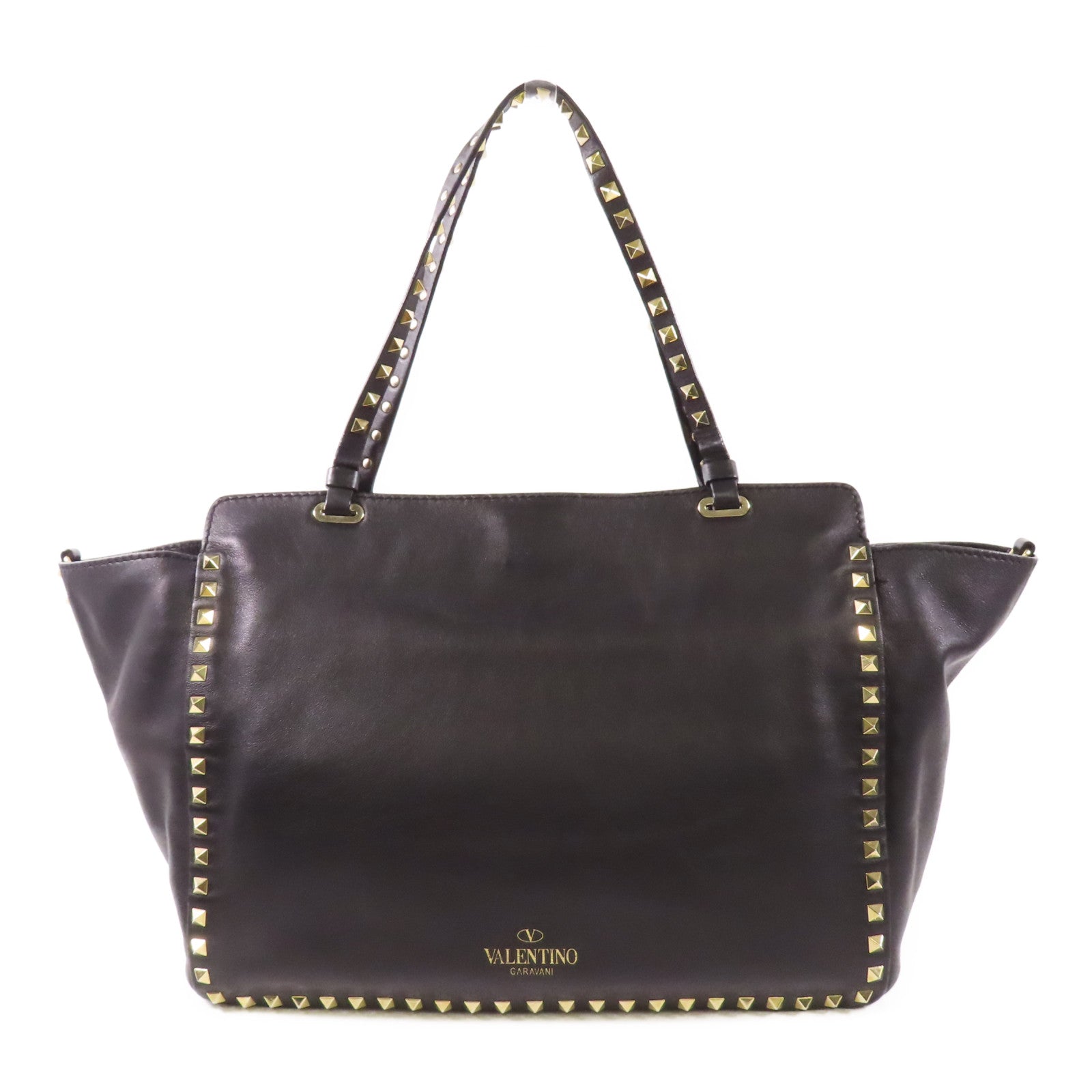 VALENTINO GHW 2 Way Shoulder Bag Calfskin Leather Black