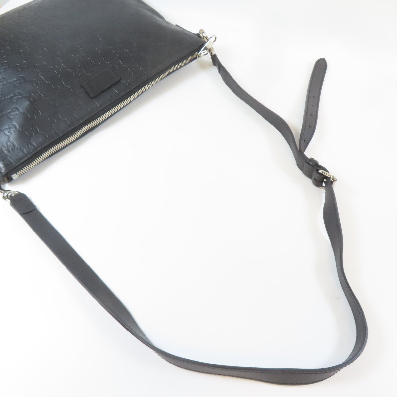 GUCCI 牛皮皮革Shoulder Bag銀扣肩背袋黑色