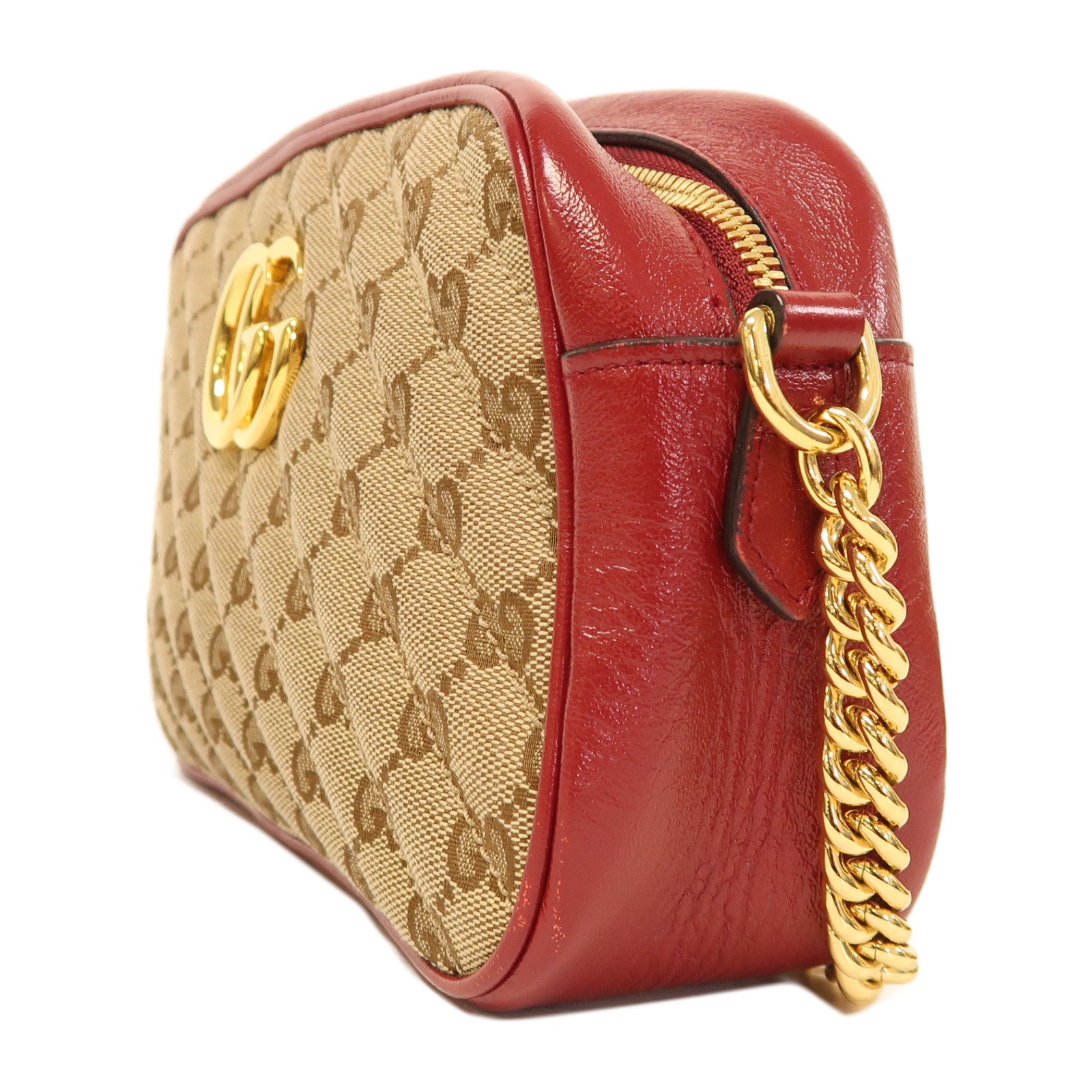 GUCCI GG GHW GG Marmant Shoulder Bag 447632 Canvas Red