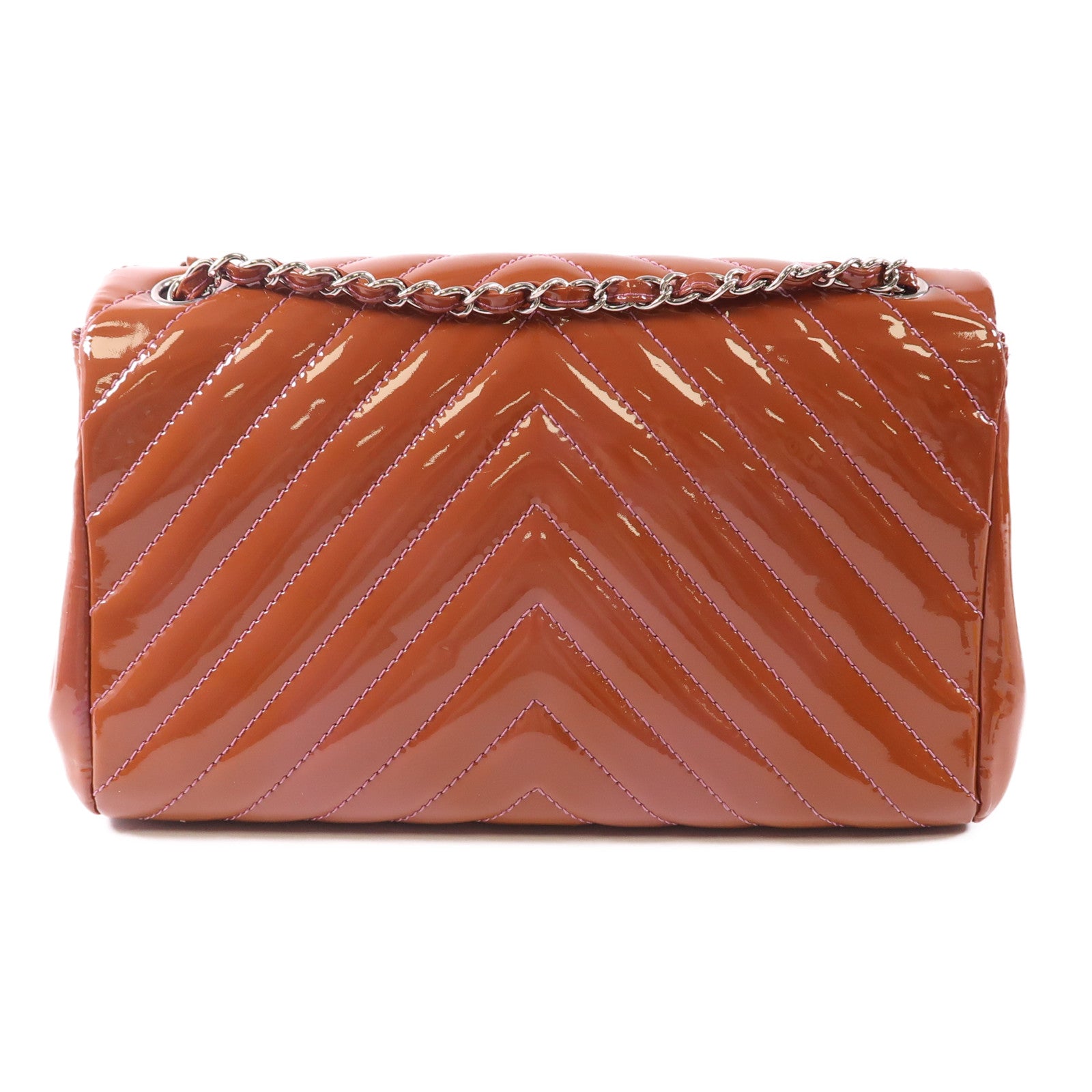 CHANEL 漆皮皮革Chain Shoulder銀扣鏈帶肩背袋