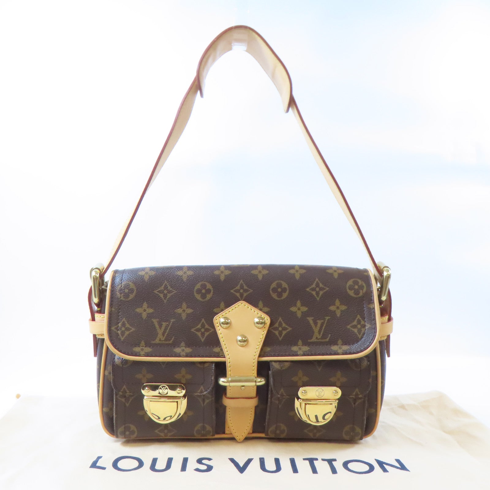 LOUIS VUITTON Monogram Hudson PM金扣肩背袋啡色