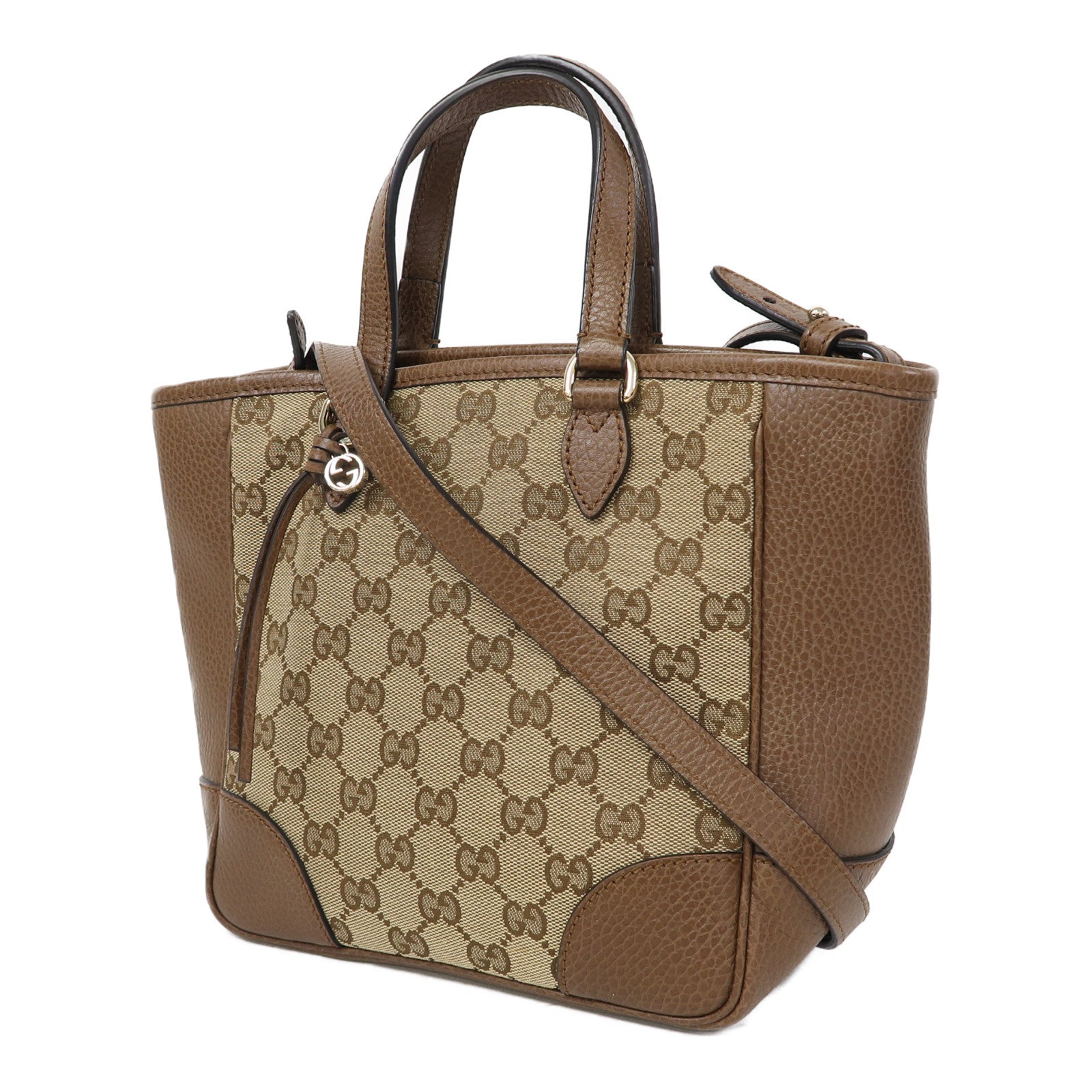GUCCI 帆布/皮革Shoulder Bag金扣手挽肩背兩用袋啡色
