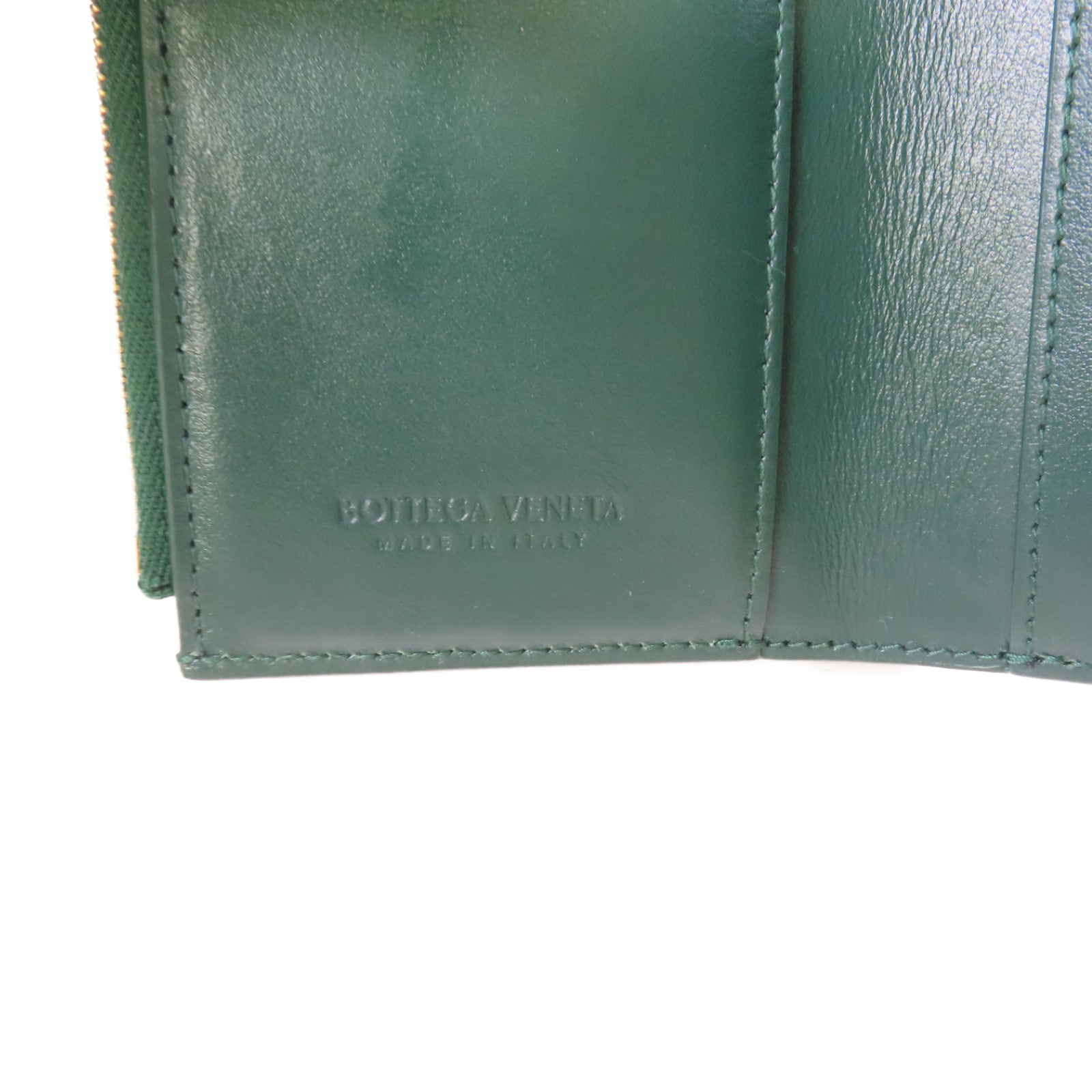 BOTTEGA VENETA 織紋皮革Cassette Tri-Fold Short Wallet金扣錢包綠色