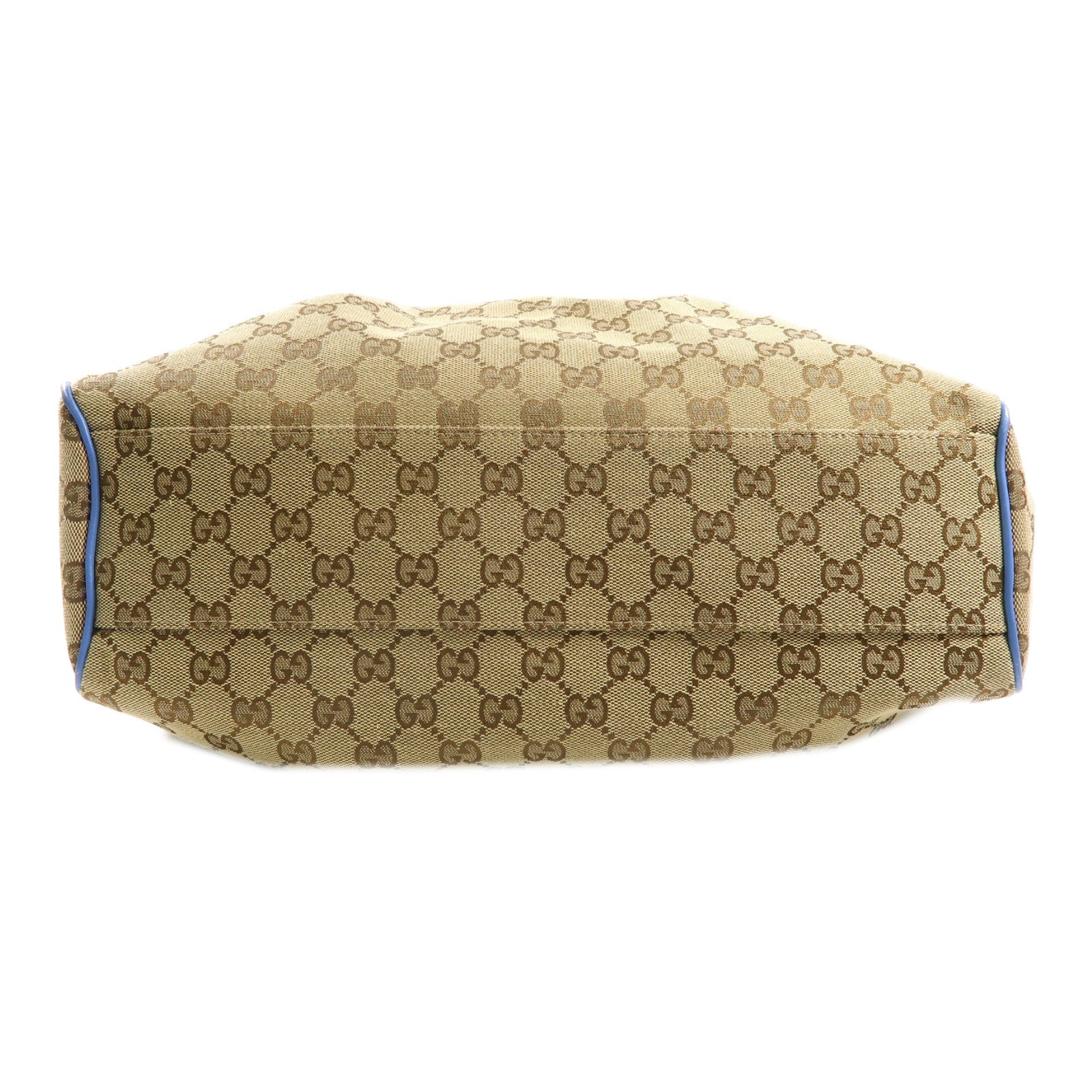 GUCCI 帆布/皮革Handbag金扣手挽袋啡色/藍色