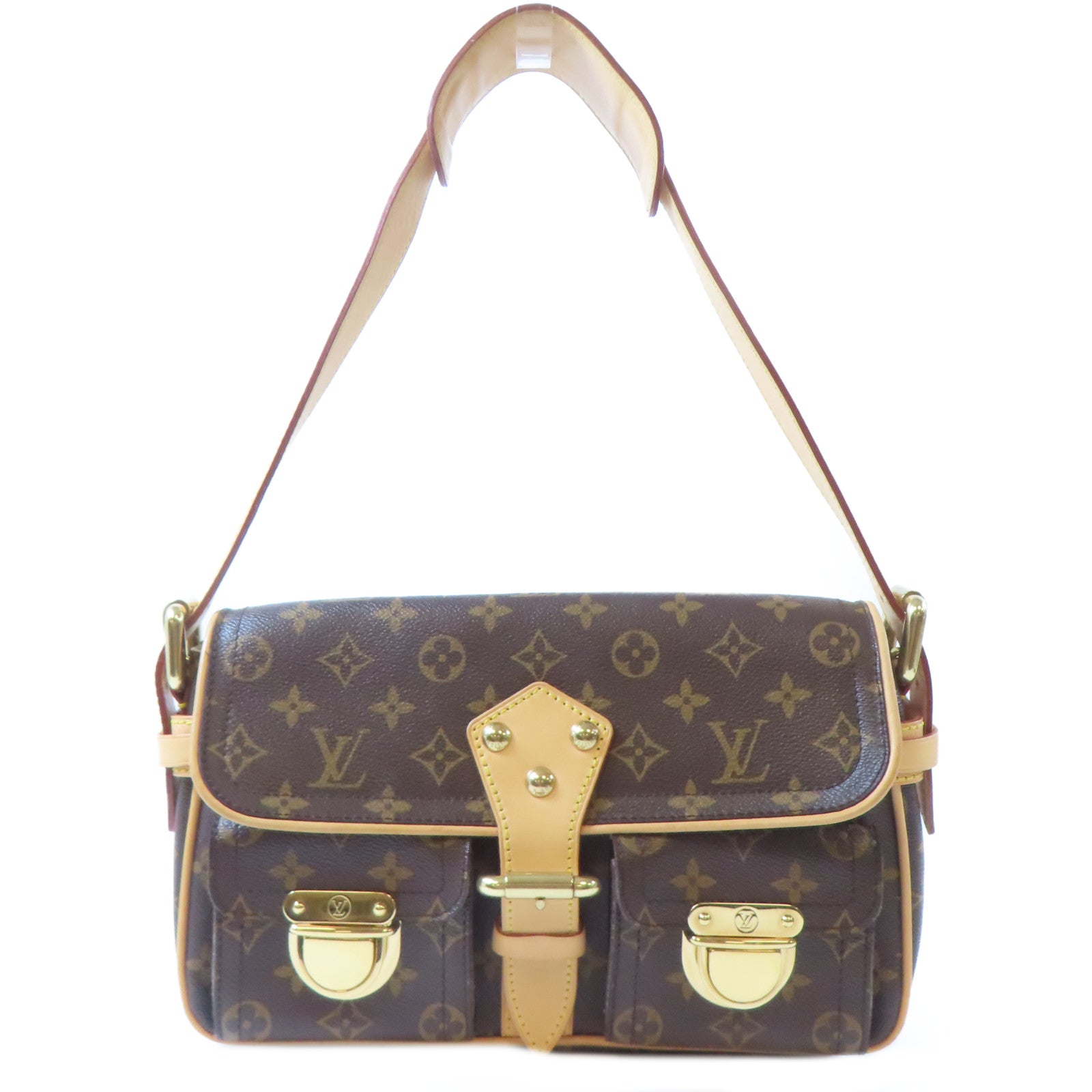 LOUIS VUITTON Monogram Hudson PM金扣肩背袋啡色