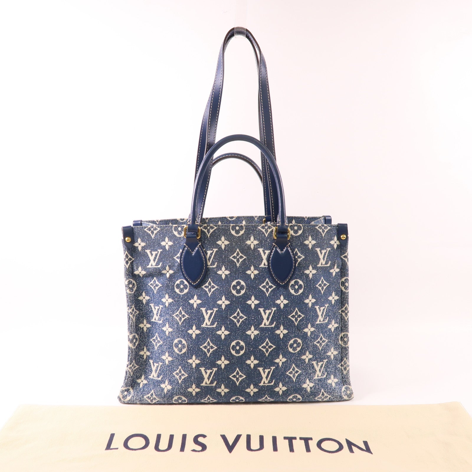 LOUIS VUITTON Monogram Denim On The Go MM金扣手挽肩背兩用袋