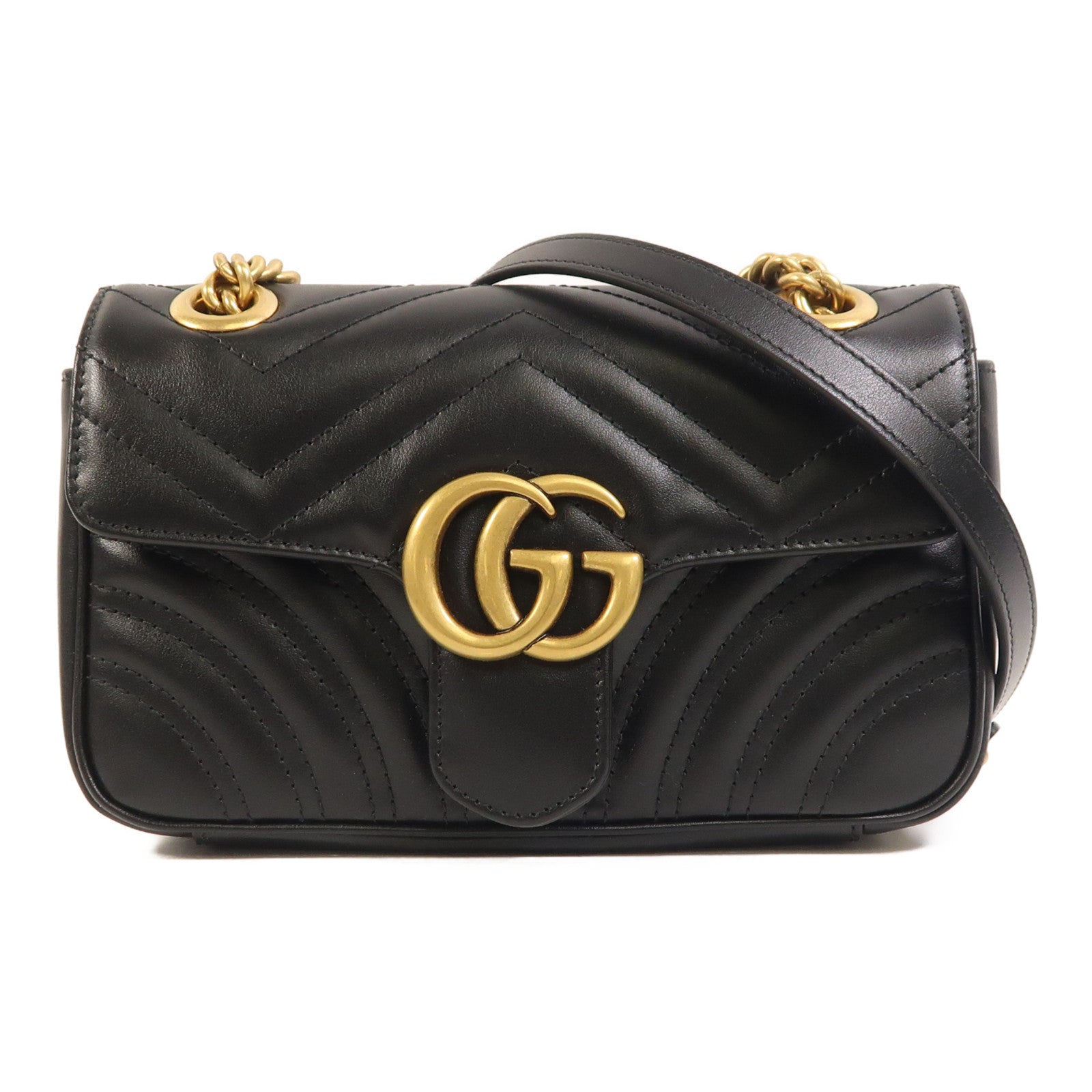 GUCCI 牛皮皮革GG Marmont Small金扣鏈帶肩背袋