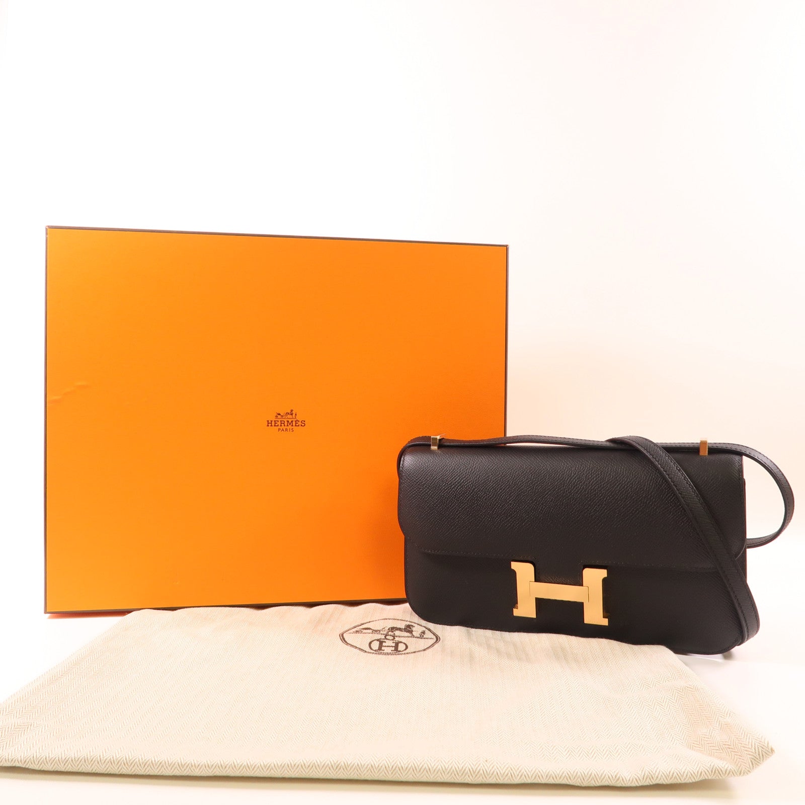HERMES 【激減優惠】Epsom皮革Constance Elan金扣肩背袋Noir