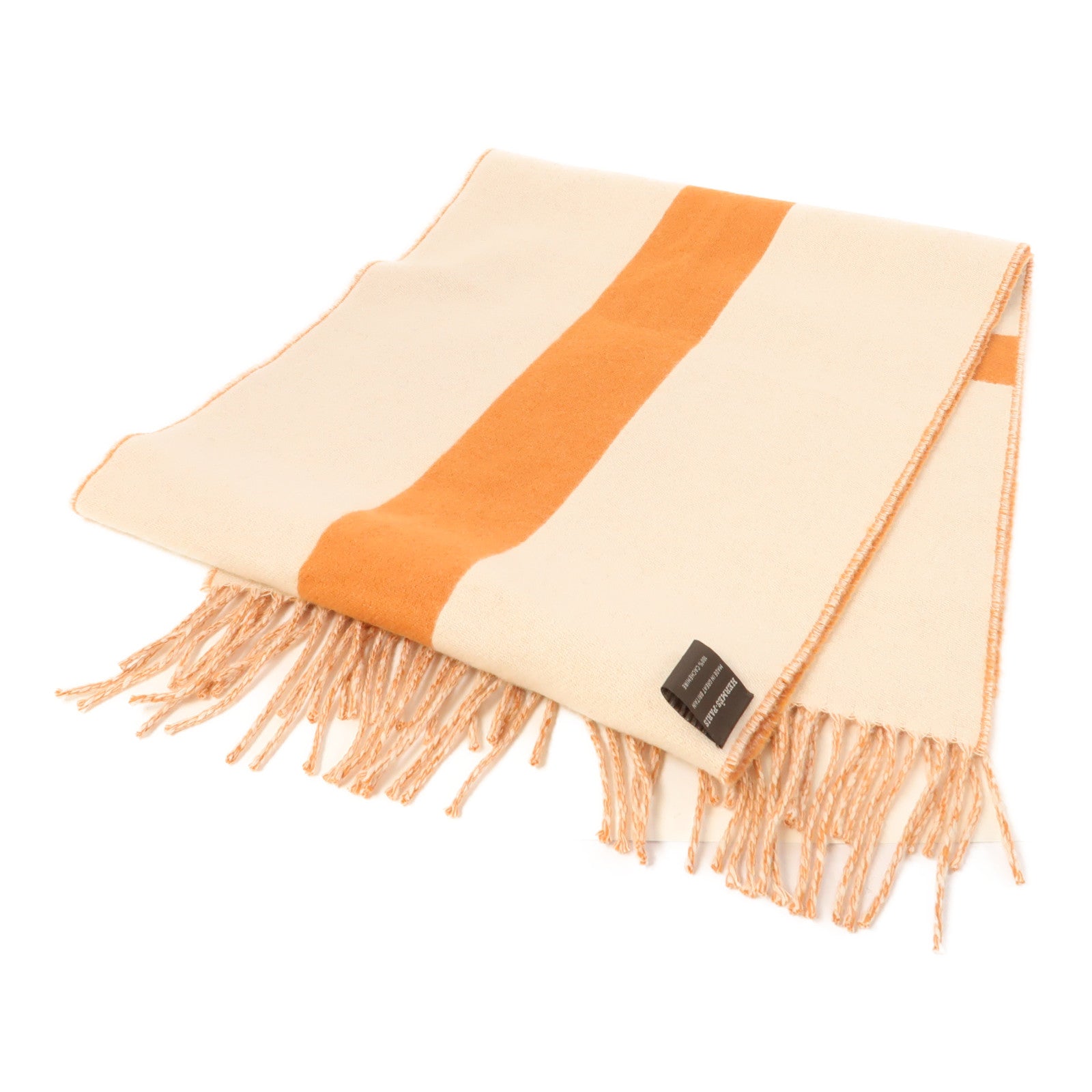 HERMES 【激減優惠】羊絨Muffler圍巾橙色/米色