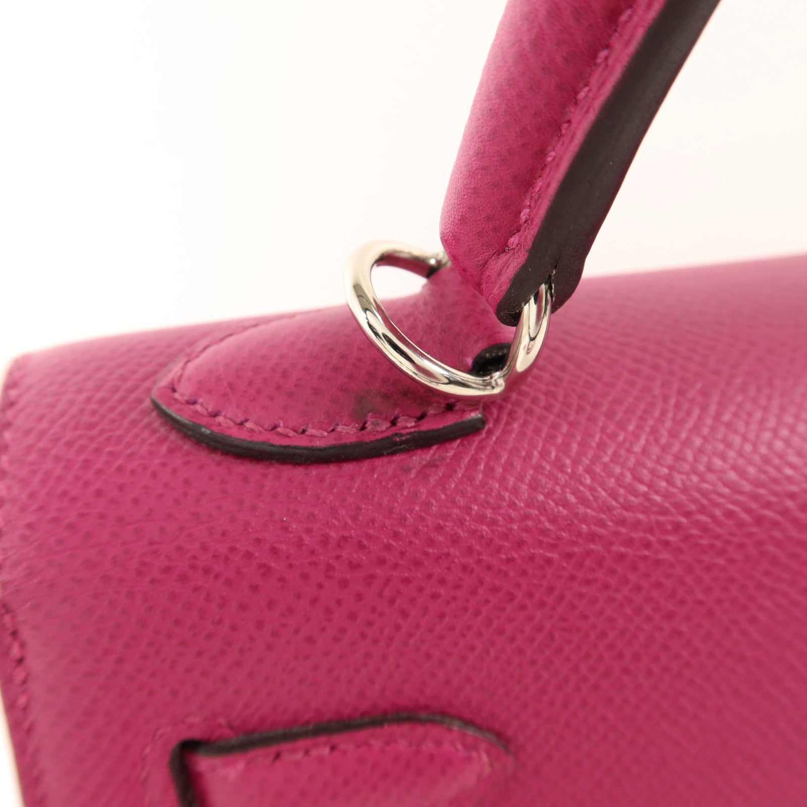 HERMES Epsom皮革Sac Kelly II Sellier 25銀扣手挽肩背兩用袋Rose Pourpre