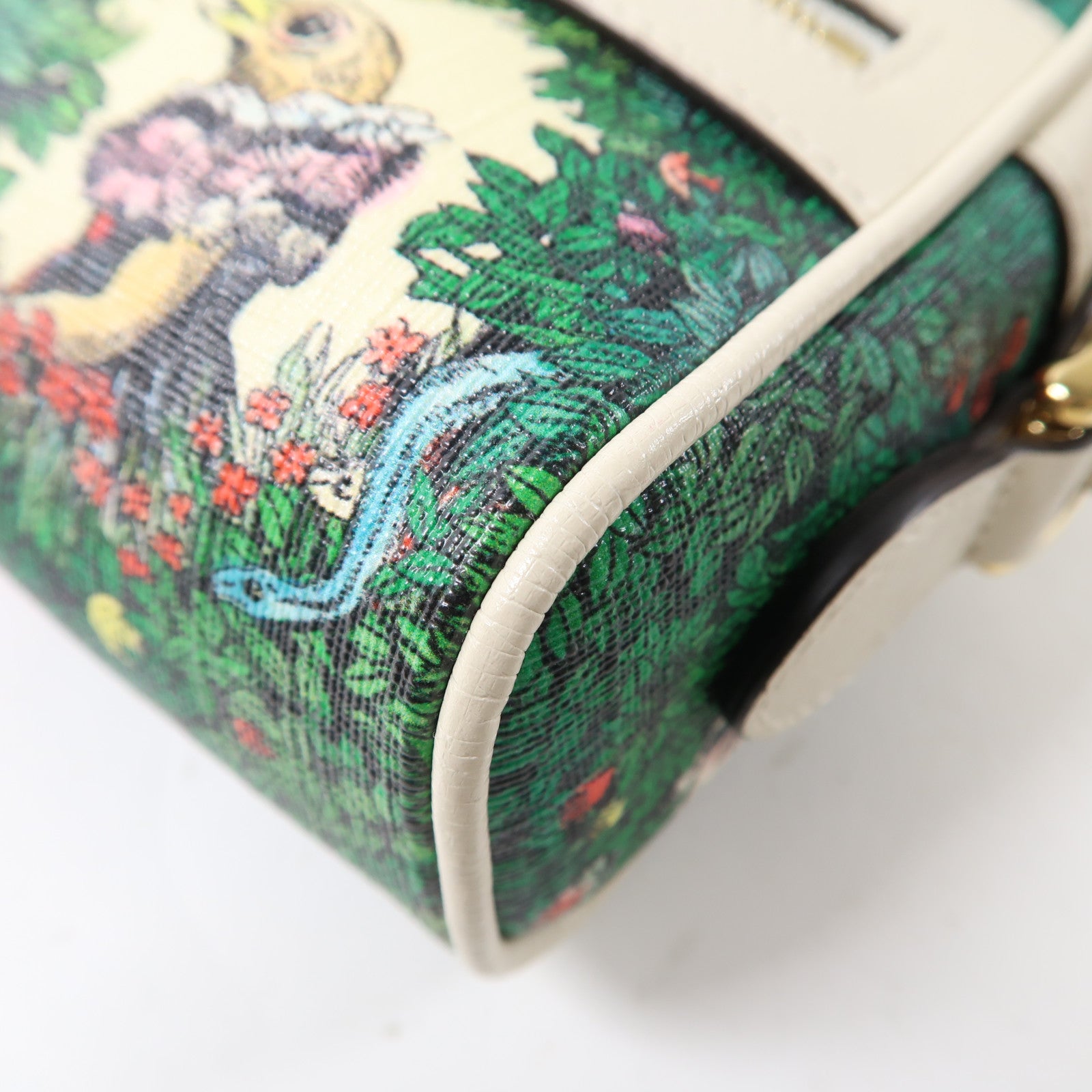 GUCCI 塗層帆布One Shoulder金扣肩背袋綠色/米色