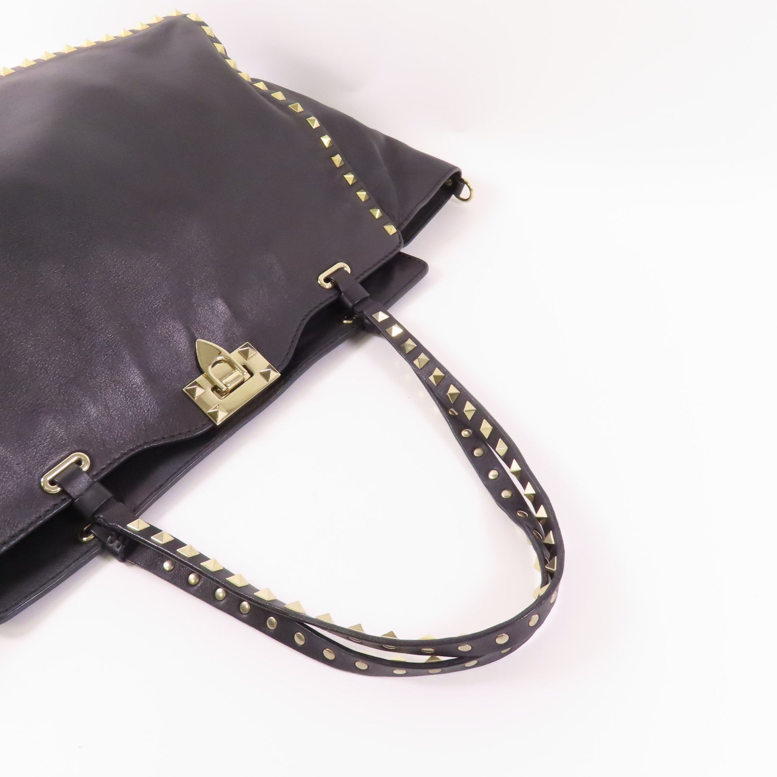 VALENTINO GHW 2 Way Shoulder Bag Calfskin Leather Black