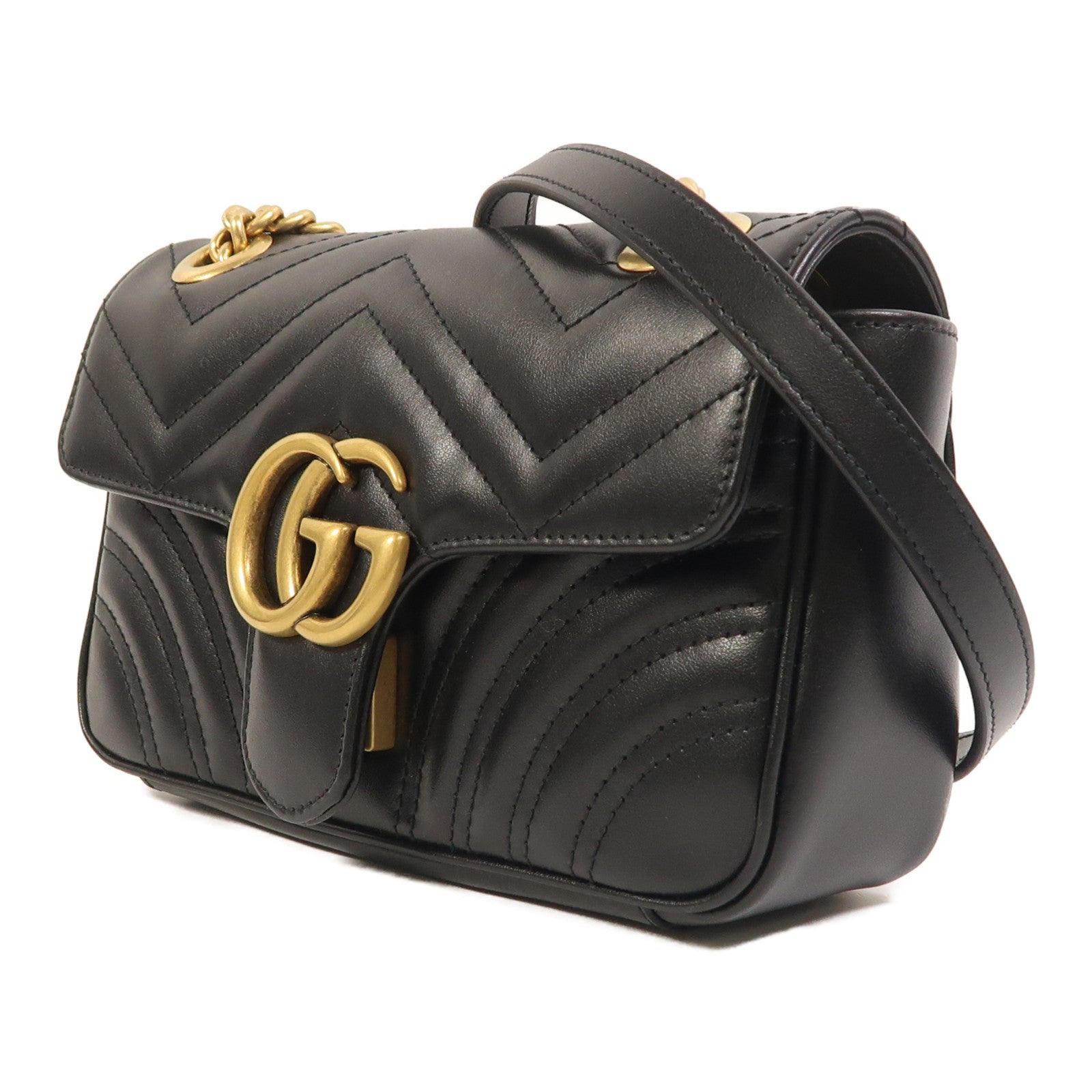 GUCCI 牛皮皮革GG Marmont Small金扣鏈帶肩背袋