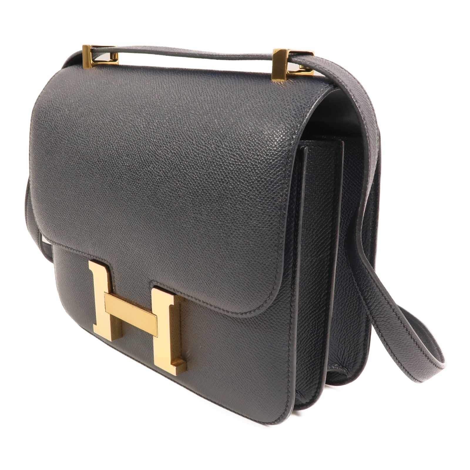 HERMES Epsom皮革Constance24金扣肩背袋Bleu Indigo