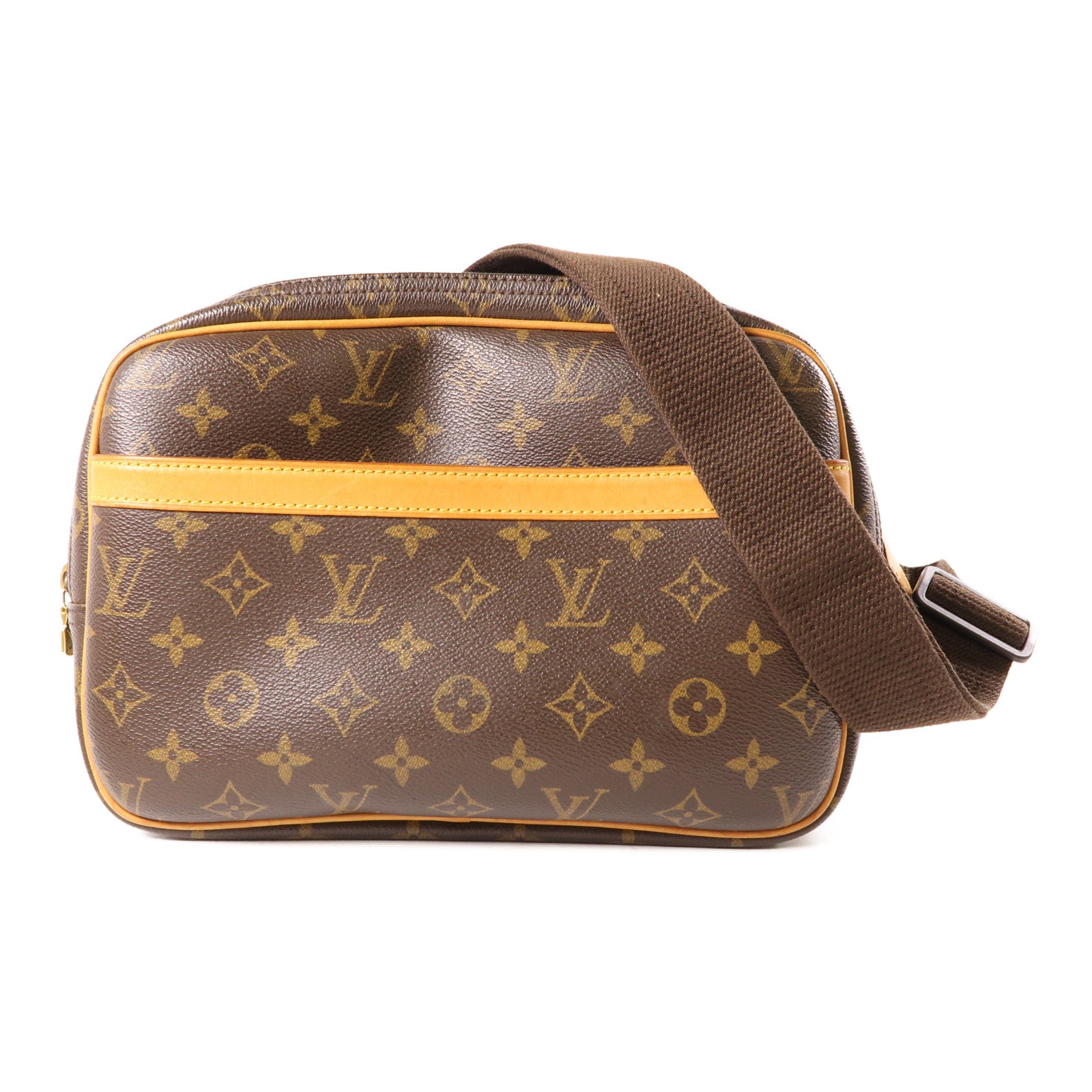 LOUIS VUITTON Monogram Reporter PM金扣肩背袋棕色