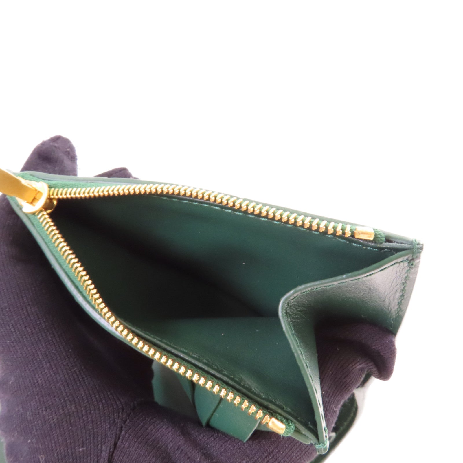 BOTTEGA VENETA 織紋皮革Cassette Tri-Fold Short Wallet金扣錢包綠色