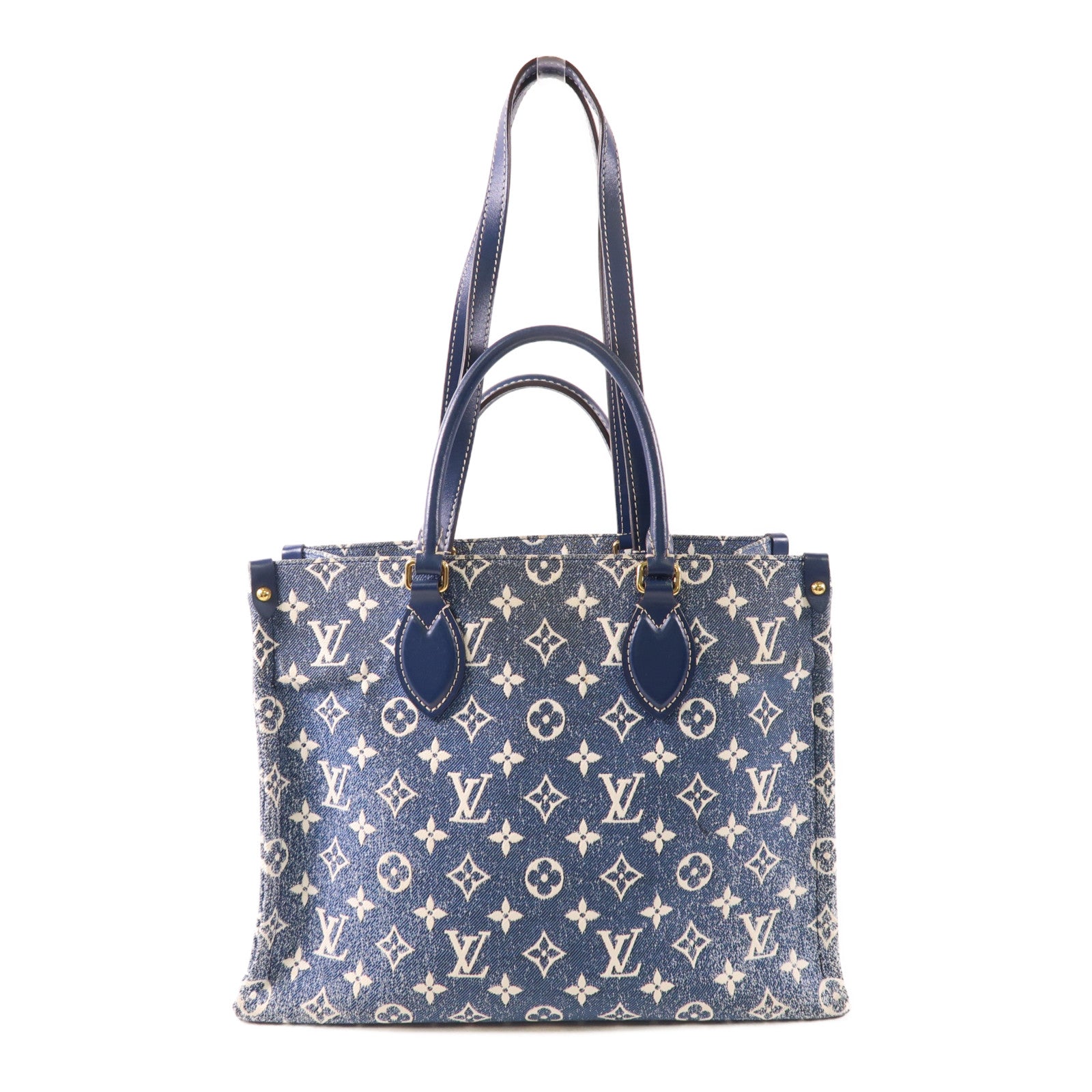 LOUIS VUITTON Monogram Denim On The Go MM金扣手挽肩背兩用袋
