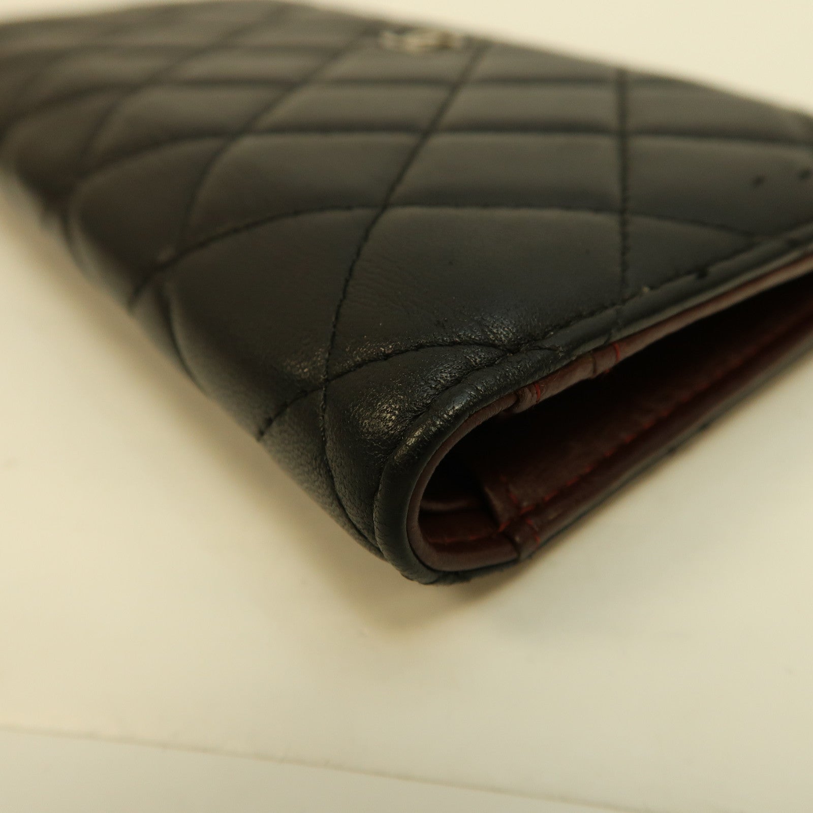 CHANEL 菱格羊皮皮革Long Wallet銀扣長錢包黑色