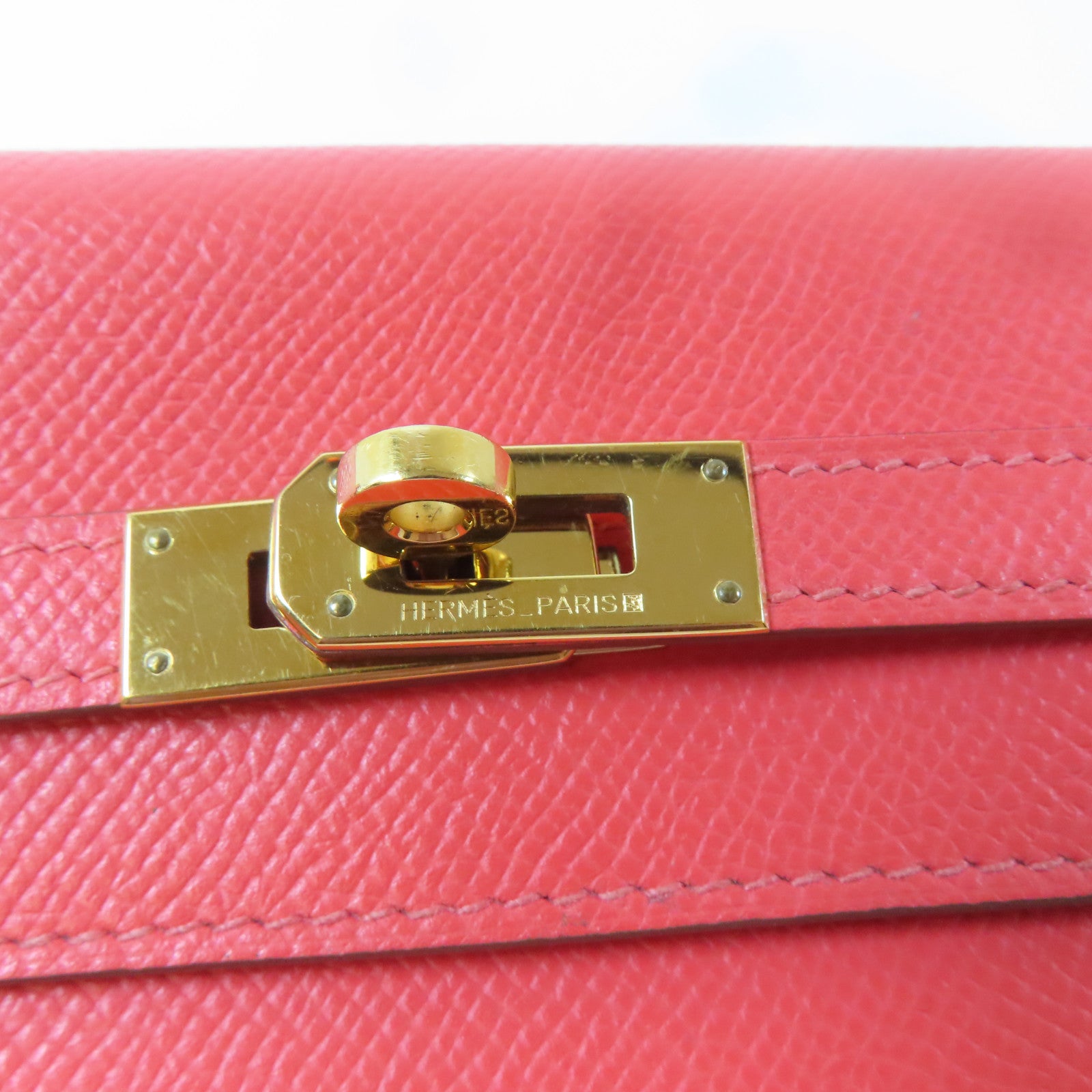 HERMES Epsom皮革Kelly Wallet金扣長錢包Rose Jaipur