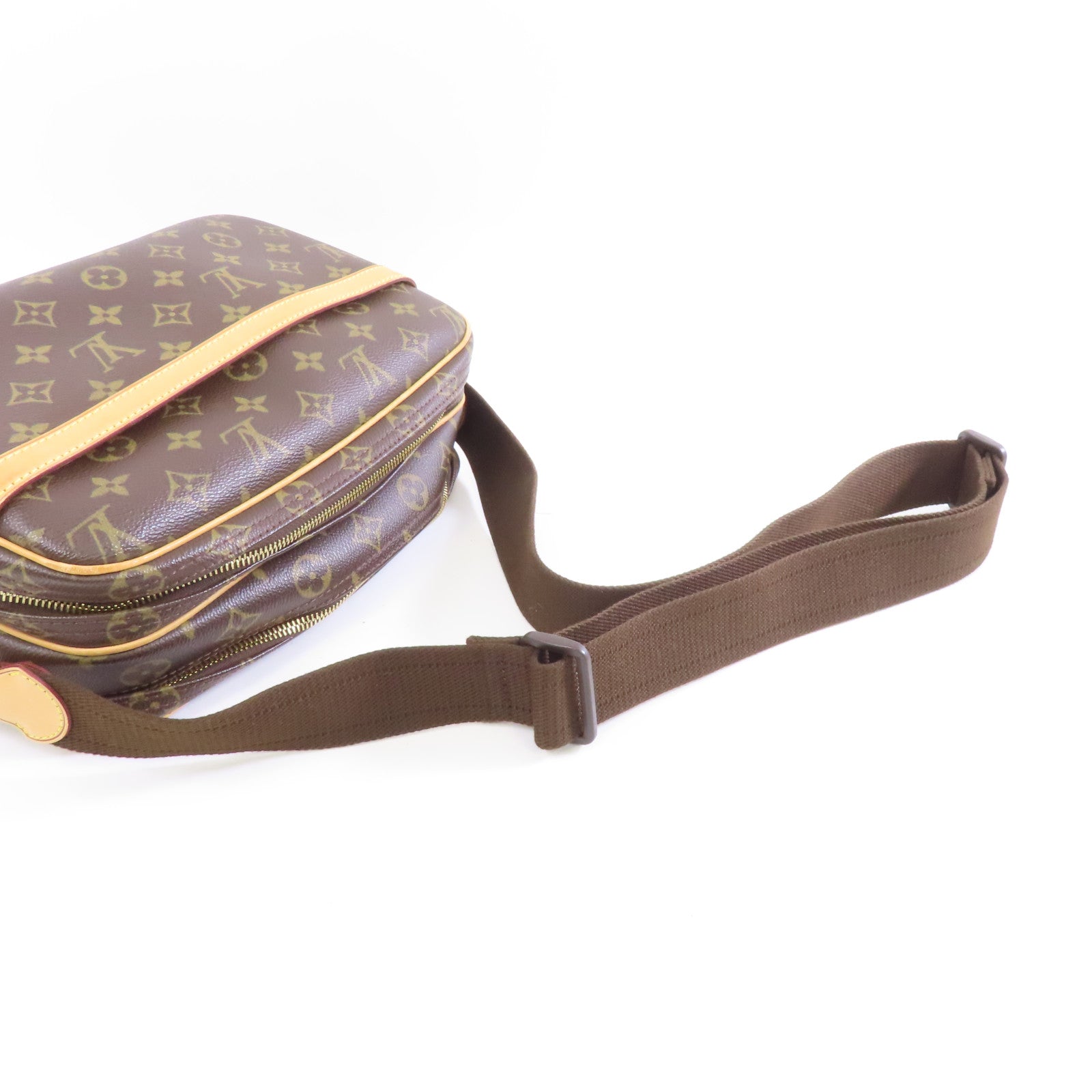 LOUIS VUITTON Monogram Reporter PM金扣肩背袋棕色