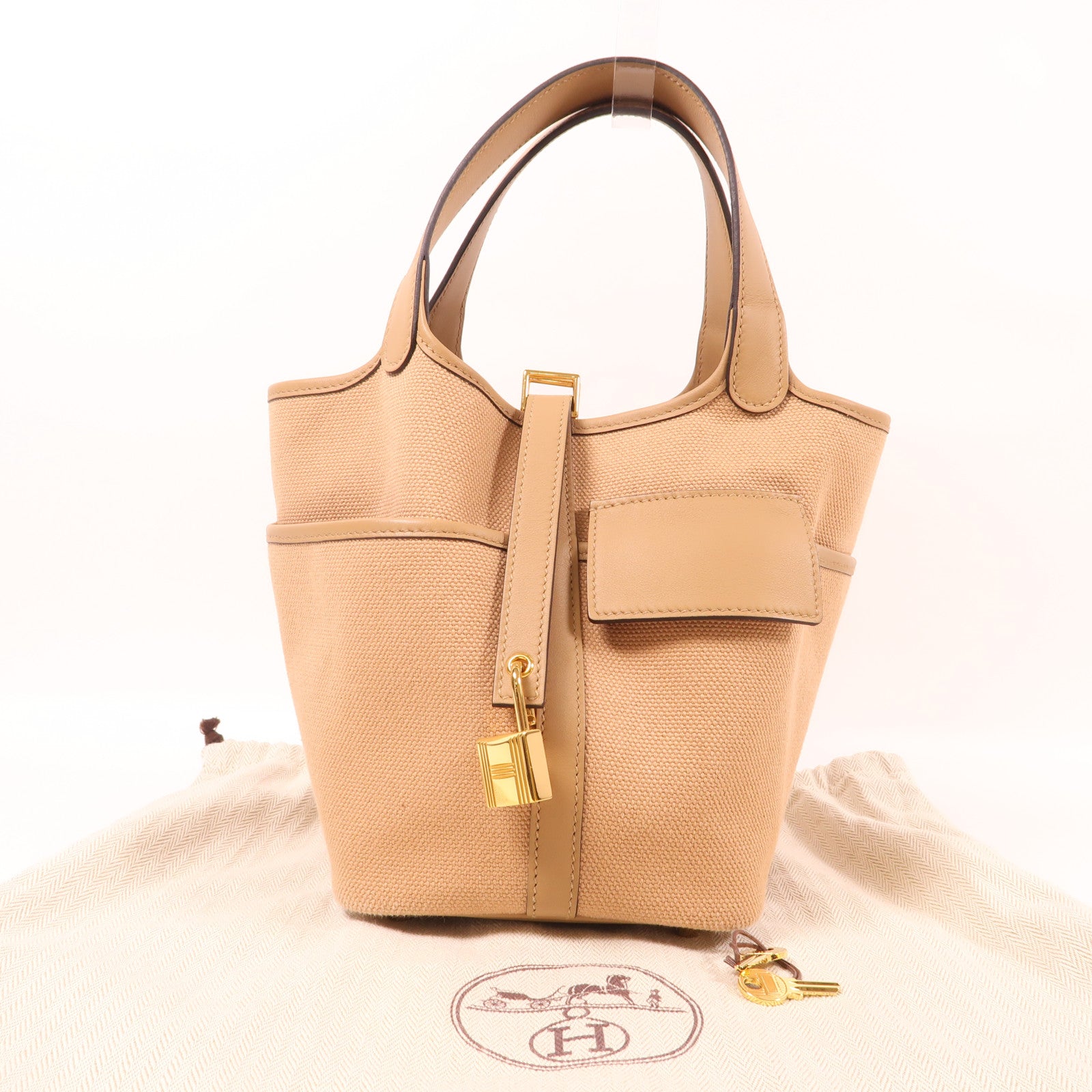 HERMES 帆布/Swift皮革 Picotin PM Cargo金扣手挽袋Chai