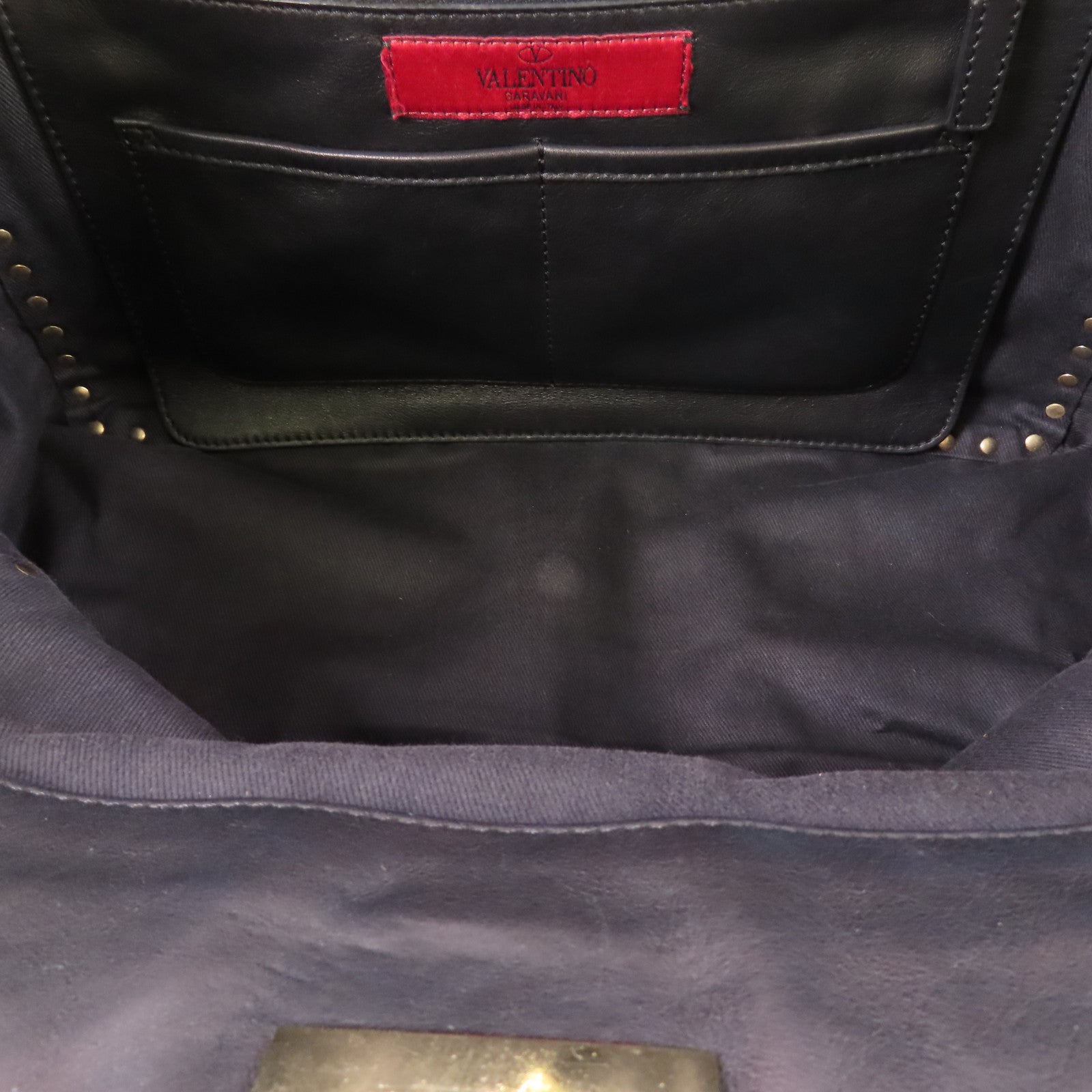 VALENTINO GHW 2 Way Shoulder Bag Calfskin Leather Black