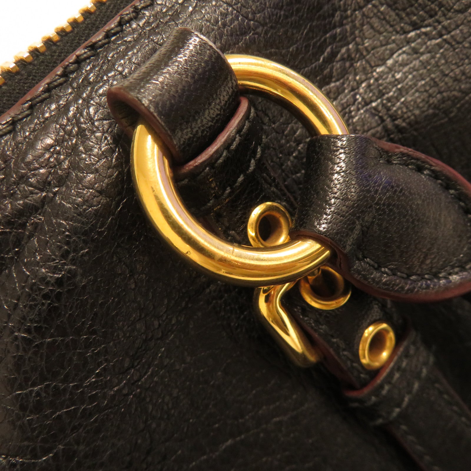 Miu Miu 【激減優惠】牛皮皮革Tote Bag金扣手挽肩背兩用袋黑色