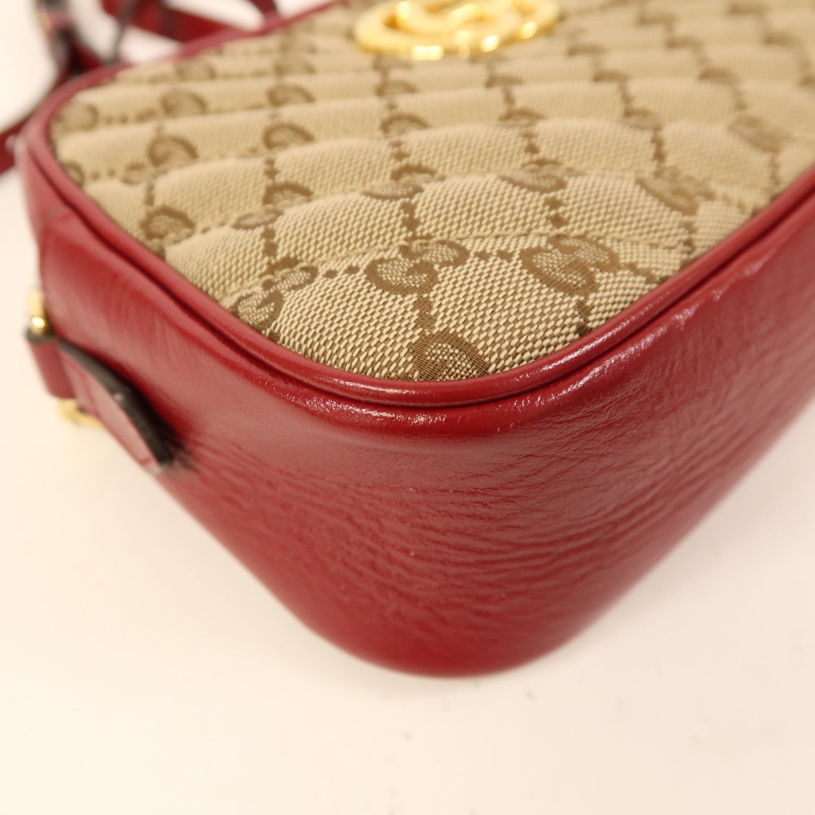GUCCI GG GHW GG Marmant Shoulder Bag 447632 Canvas Red