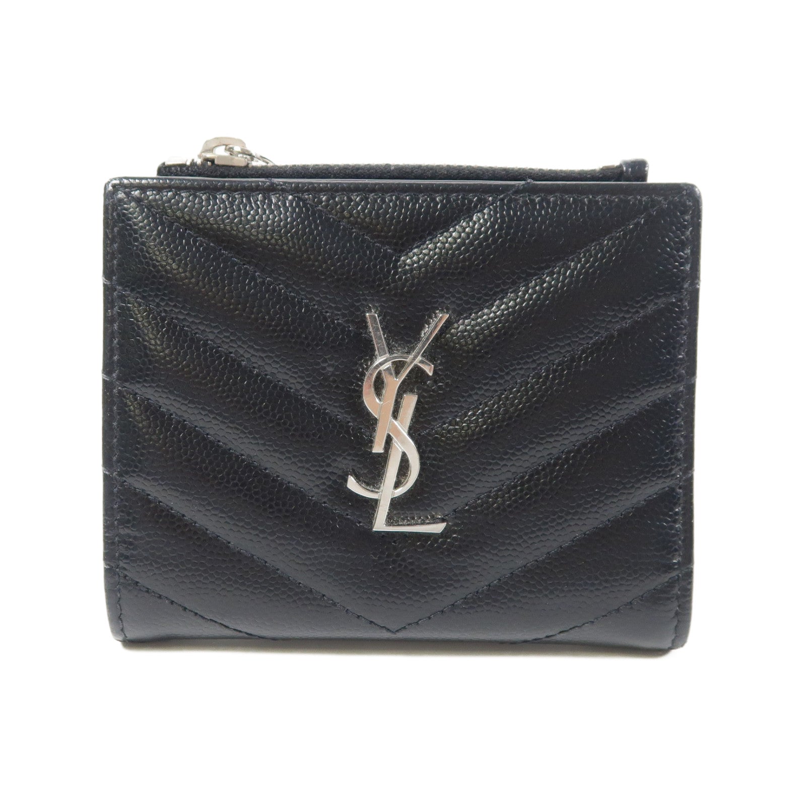 YVES SAINT LAURENT 牛皮皮革Wallet銀扣錢包