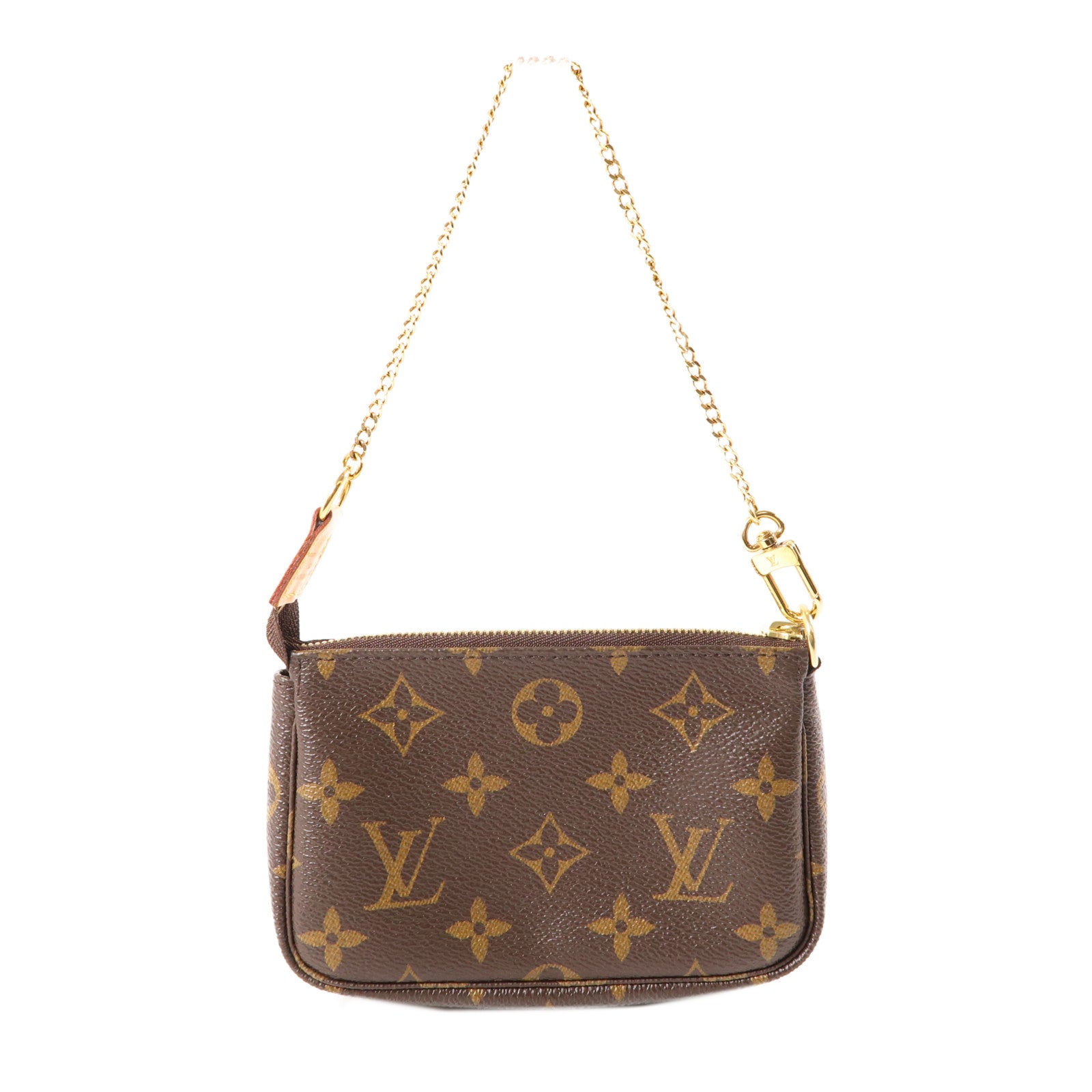 LOUIS VUITTON Monogram Mini Pochette Accessoires金扣手挽袋棕色