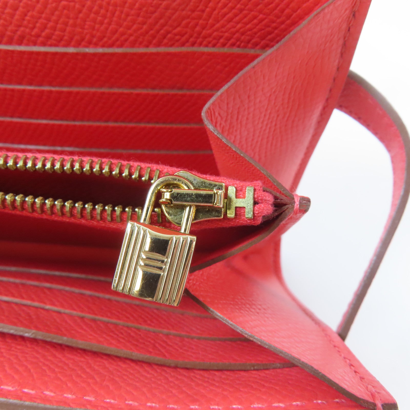 HERMES Epsom皮革Kelly Wallet金扣長錢包Rose Jaipur