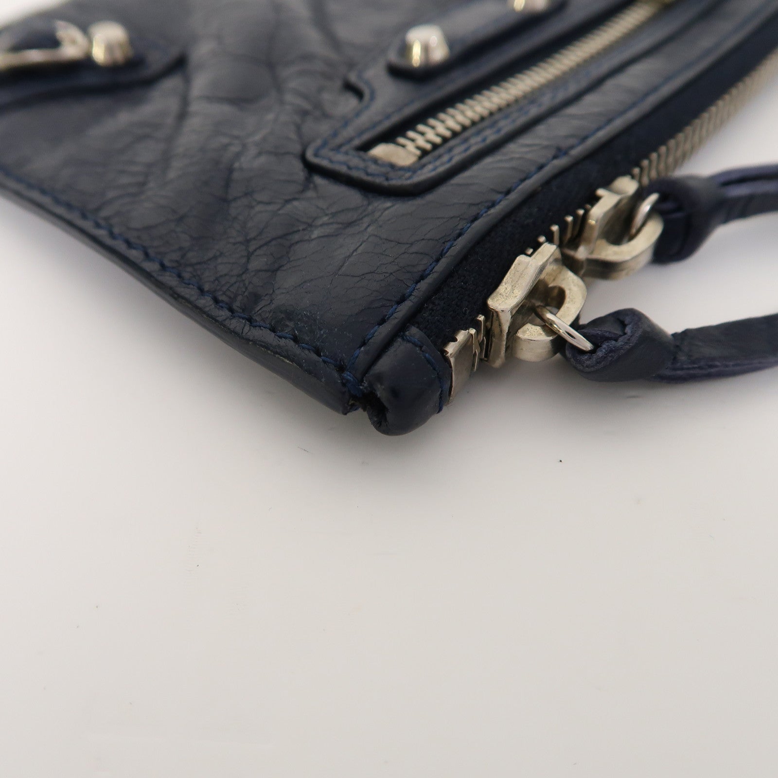 BALENCIAGA 牛皮皮革Coin Case銀扣零錢包藍色