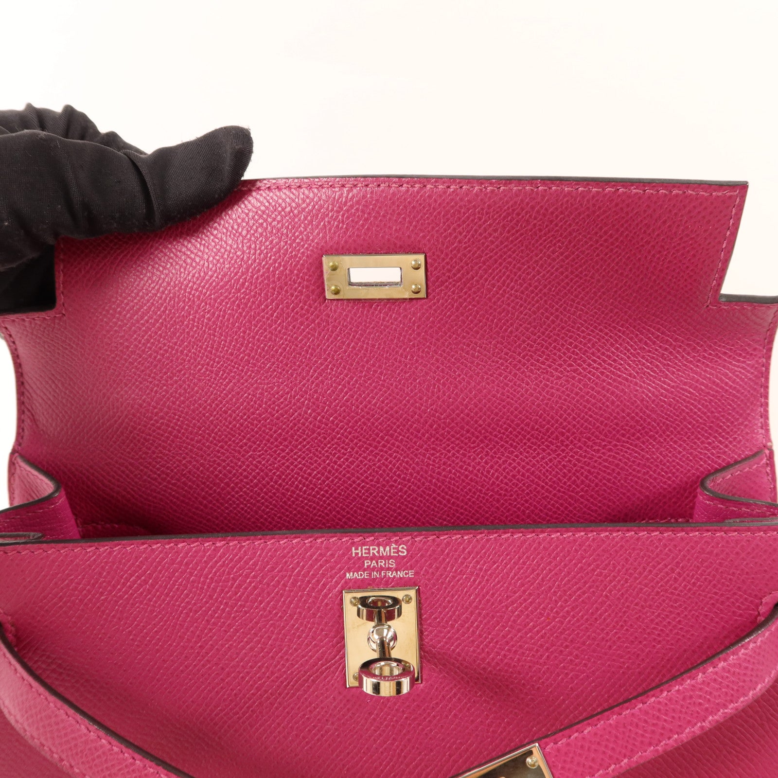 HERMES Epsom皮革Sac Kelly II Sellier 25銀扣手挽肩背兩用袋Rose Pourpre