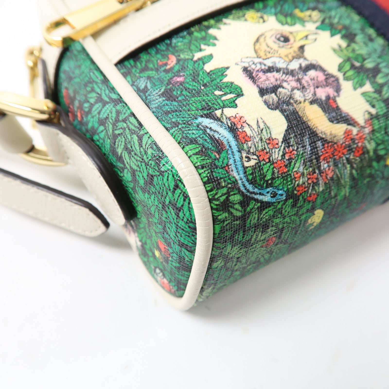 GUCCI 塗層帆布One Shoulder金扣肩背袋綠色/米色