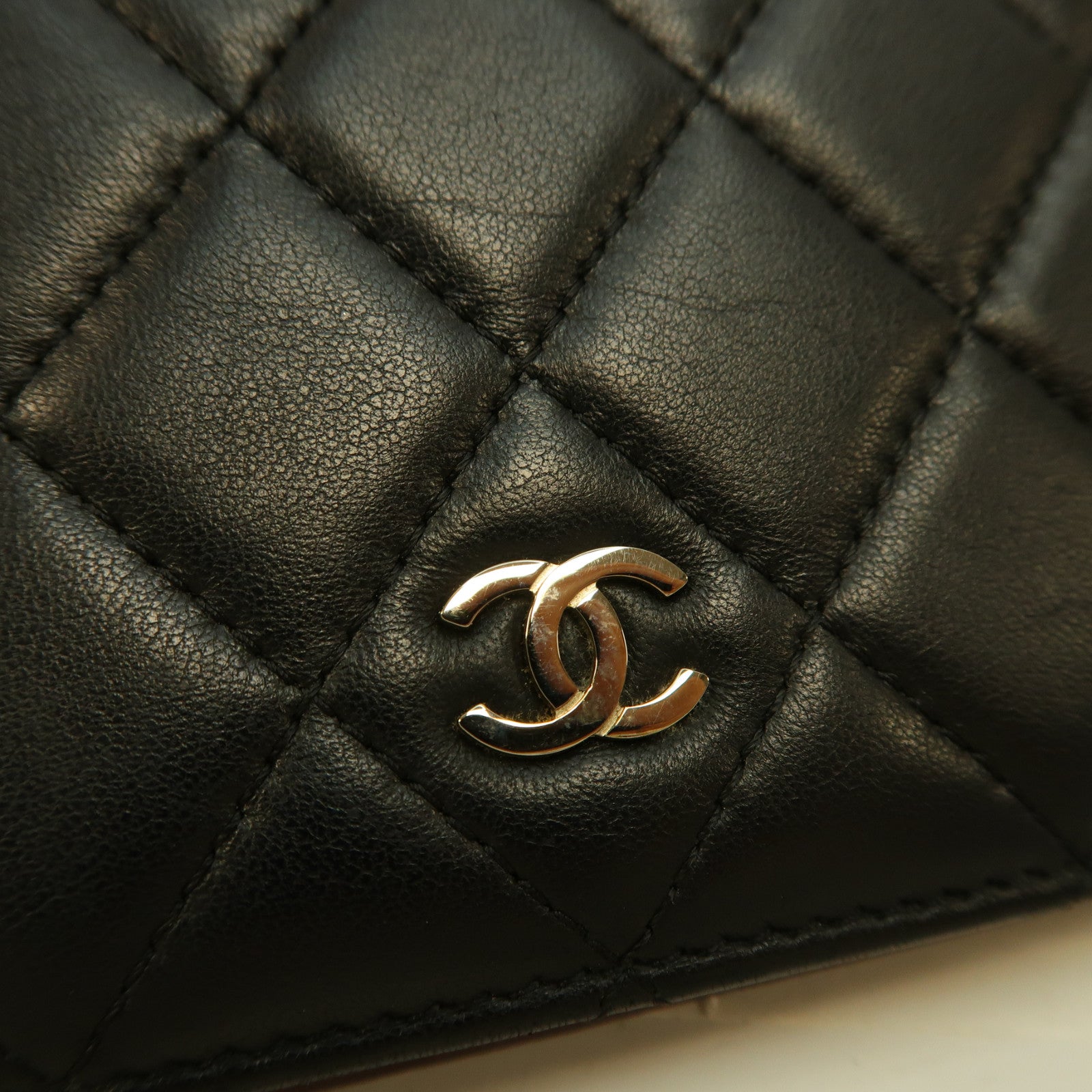 CHANEL 菱格羊皮皮革Long Wallet銀扣長錢包黑色