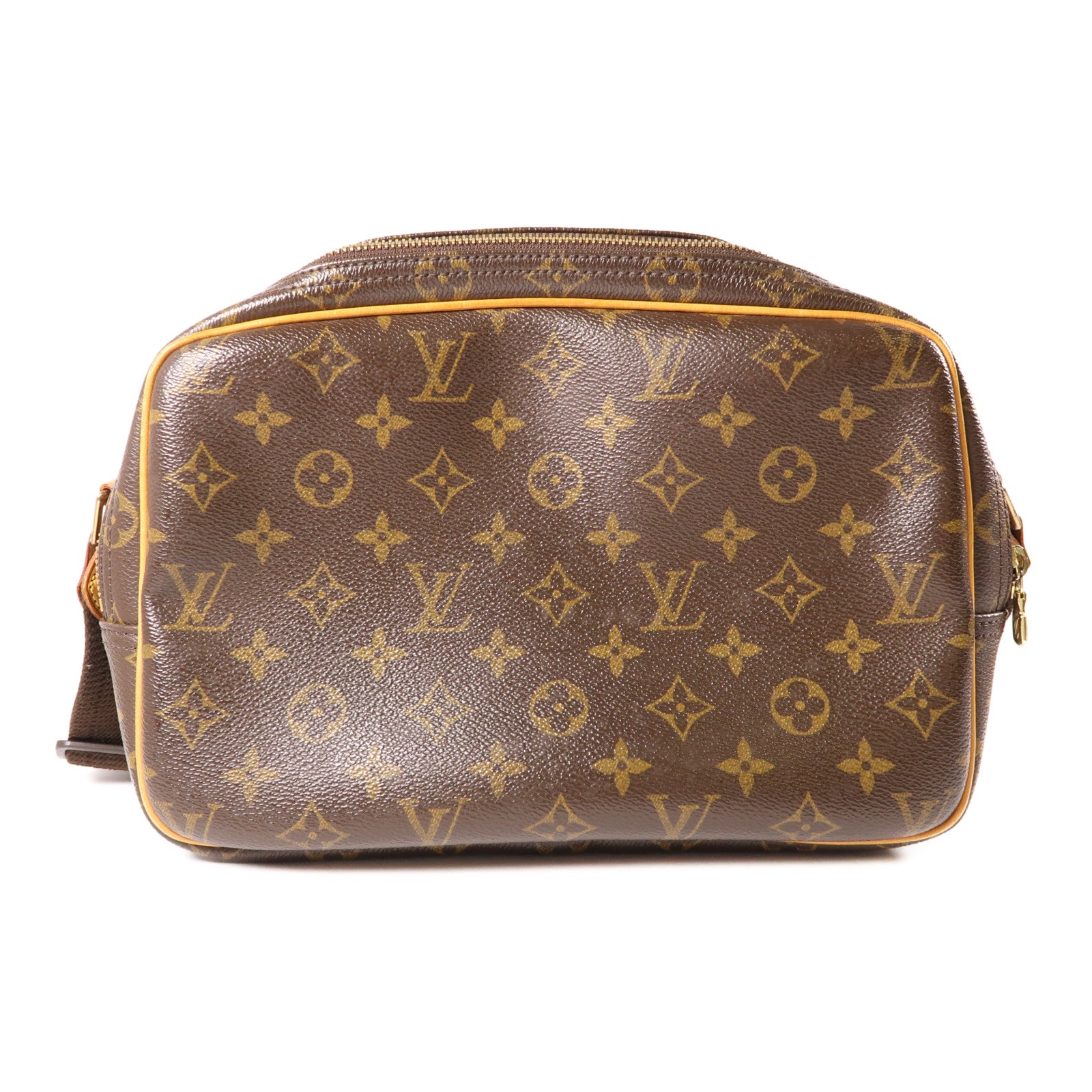 LOUIS VUITTON Monogram Reporter PM金扣肩背袋棕色