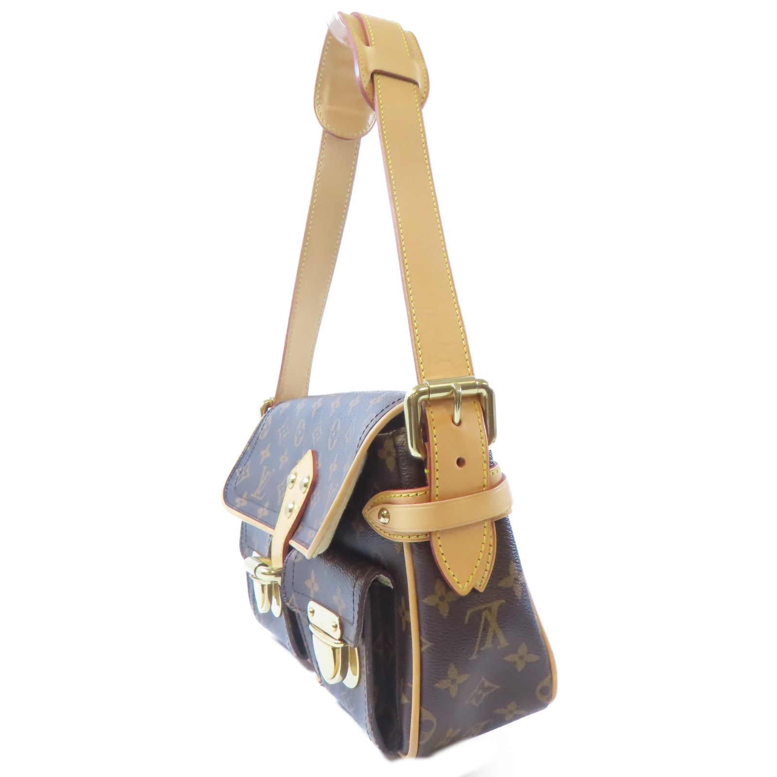 LOUIS VUITTON Monogram Hudson PM金扣肩背袋啡色