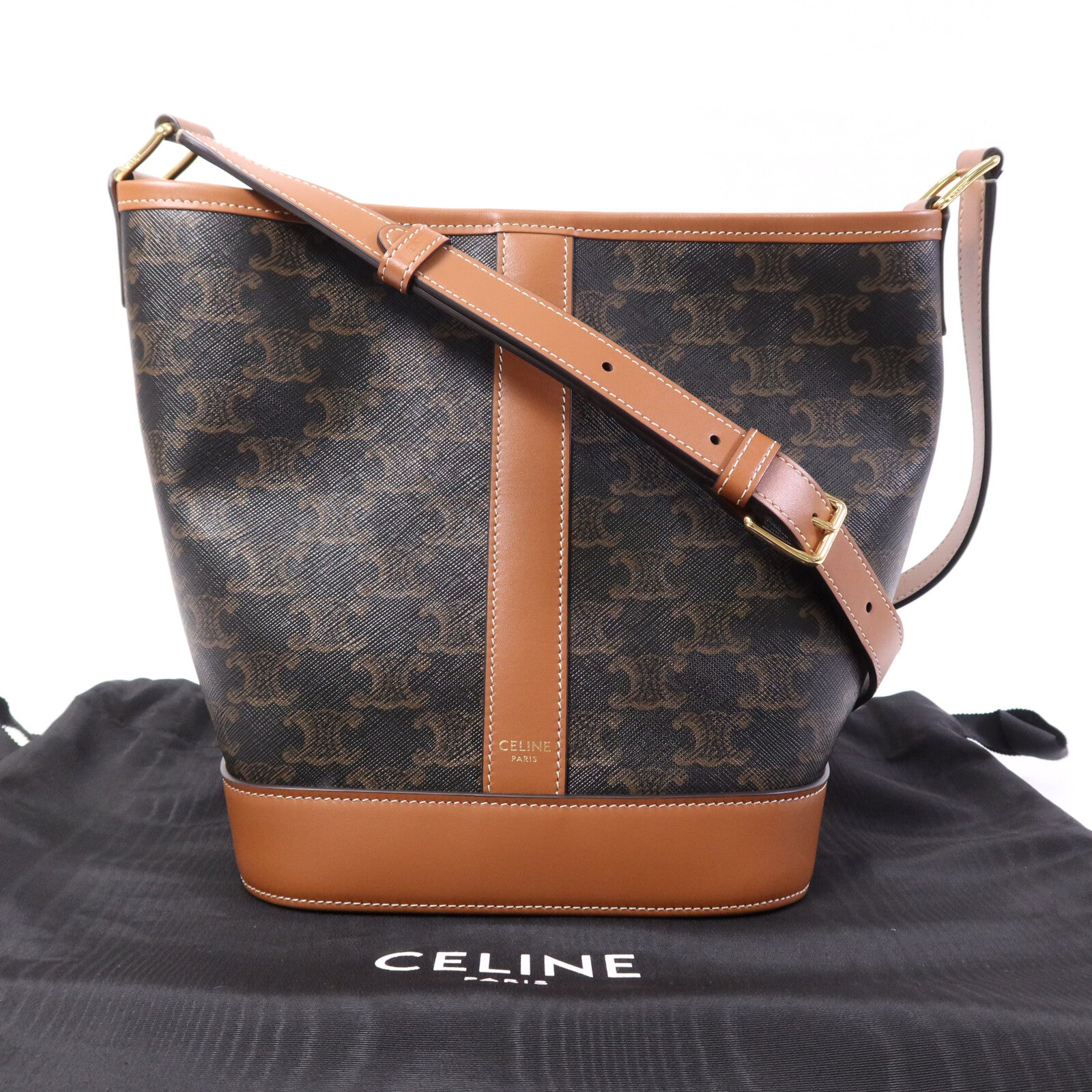 CELINE 塗層帆布Triomphe Bucket Small金扣肩背袋