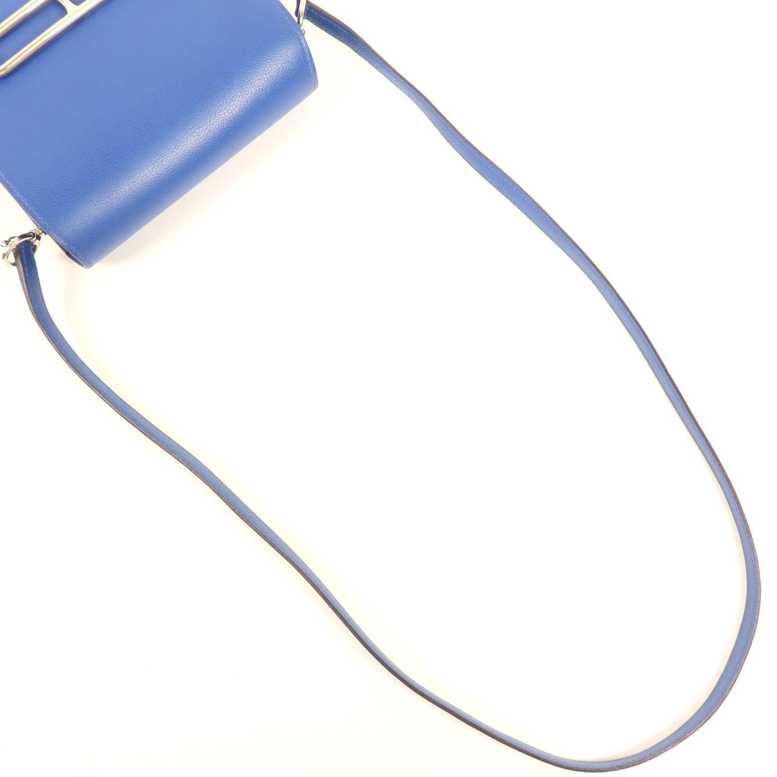 HERMES Evercolour皮革Roulis Mini銀扣肩背袋Blue Zellige