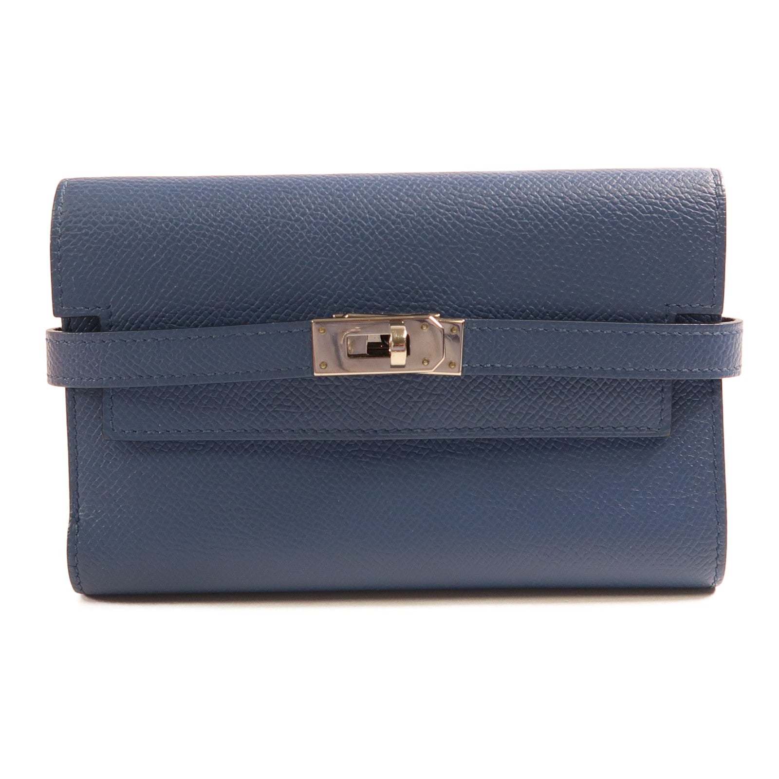 HERMES 【激減優惠】Epsom皮革Kelly Short Wallet金扣錢包Bleu Paon孔雀藍色