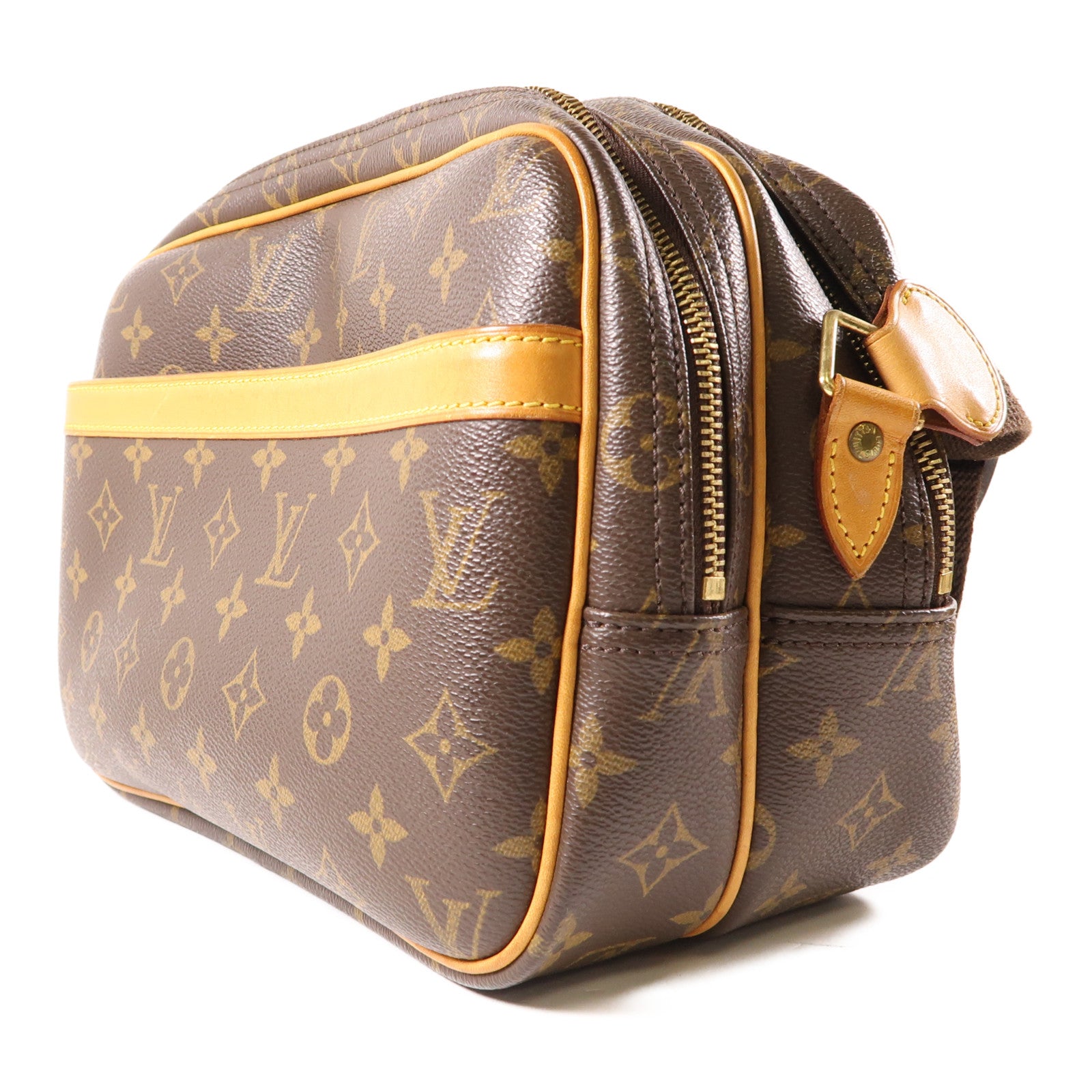 LOUIS VUITTON Monogram Reporter PM金扣肩背袋棕色