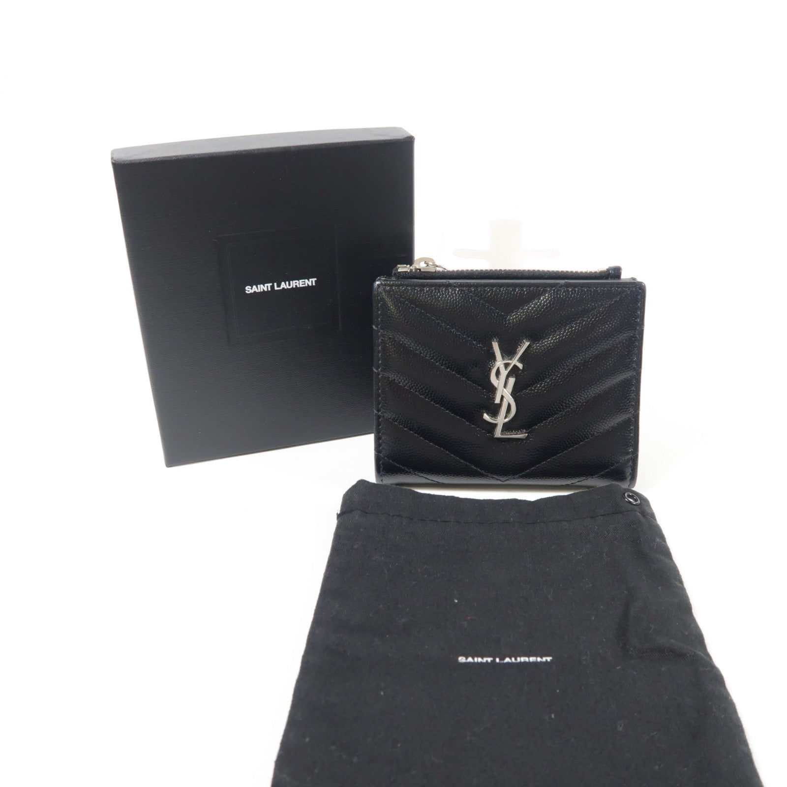 YVES SAINT LAURENT 牛皮皮革Wallet銀扣錢包