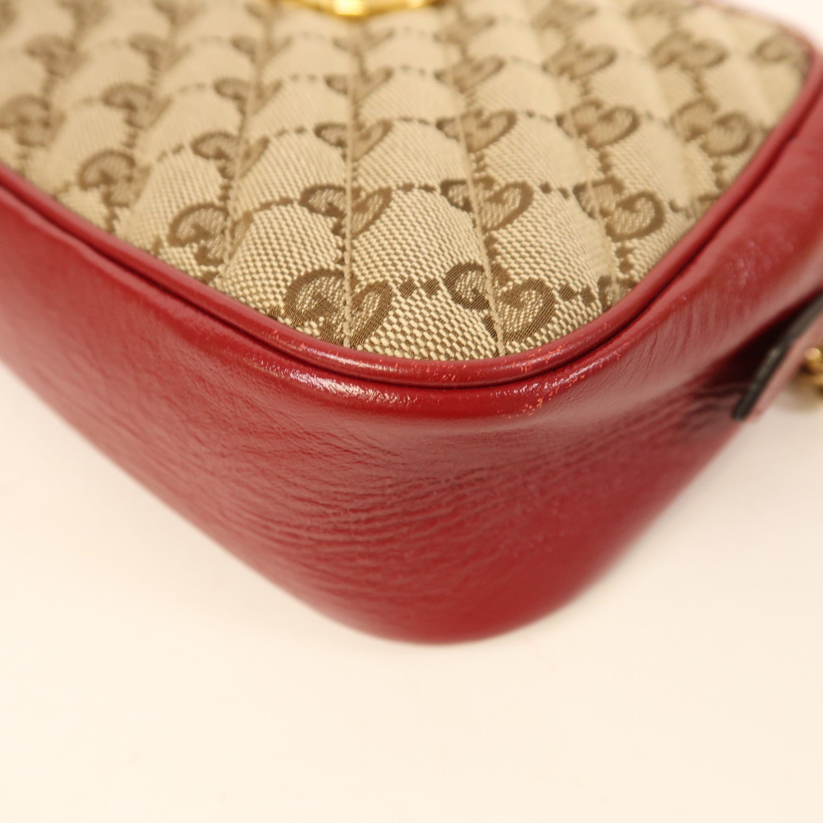 GUCCI GG GHW GG Marmant Shoulder Bag 447632 Canvas Red