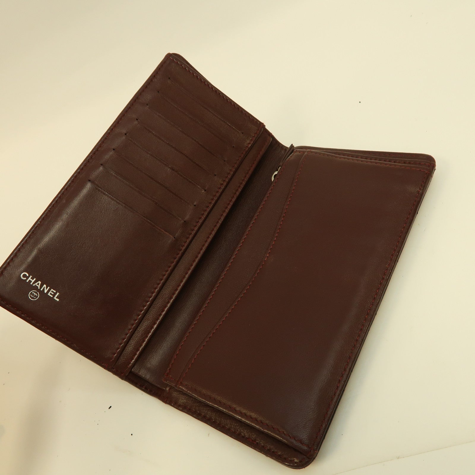 CHANEL 菱格羊皮皮革Long Wallet銀扣長錢包黑色