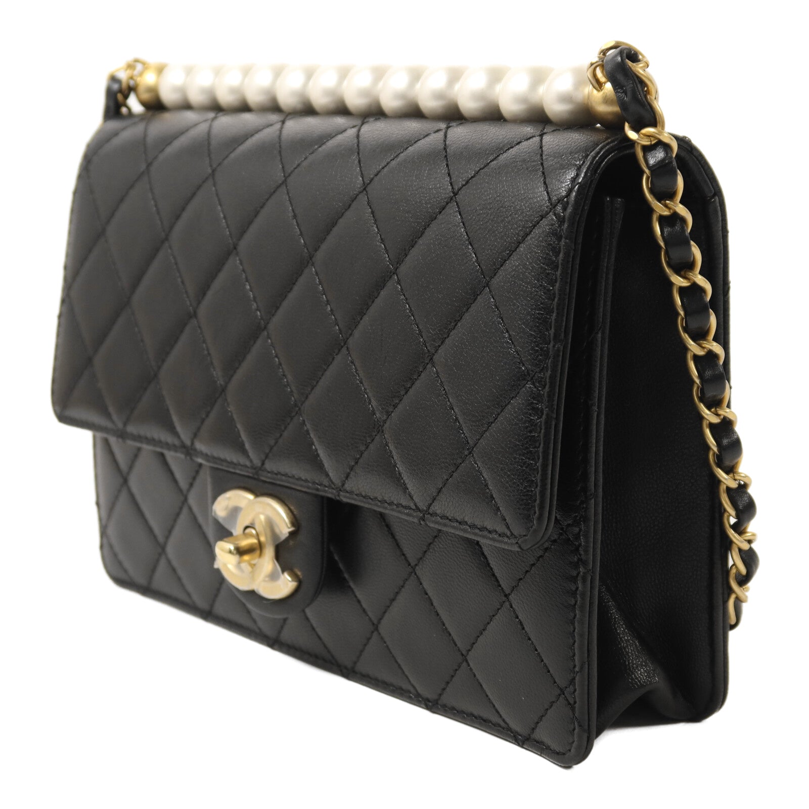 CHANEL 羊皮皮革Chain Shoulder金扣鏈帶肩背袋
