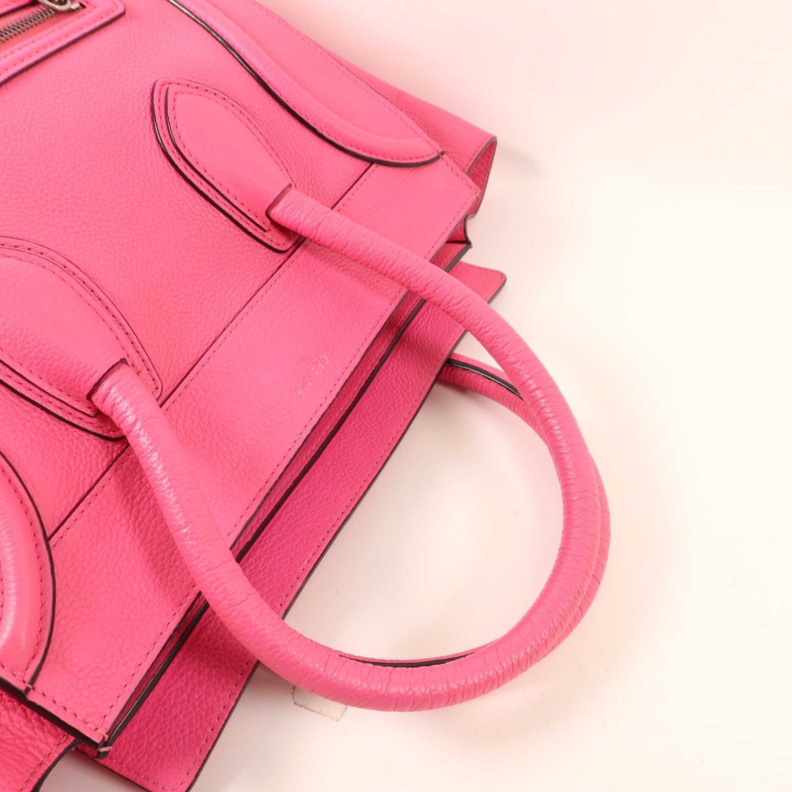 CELINE 牛皮皮革Mini Luggage銀扣手挽袋