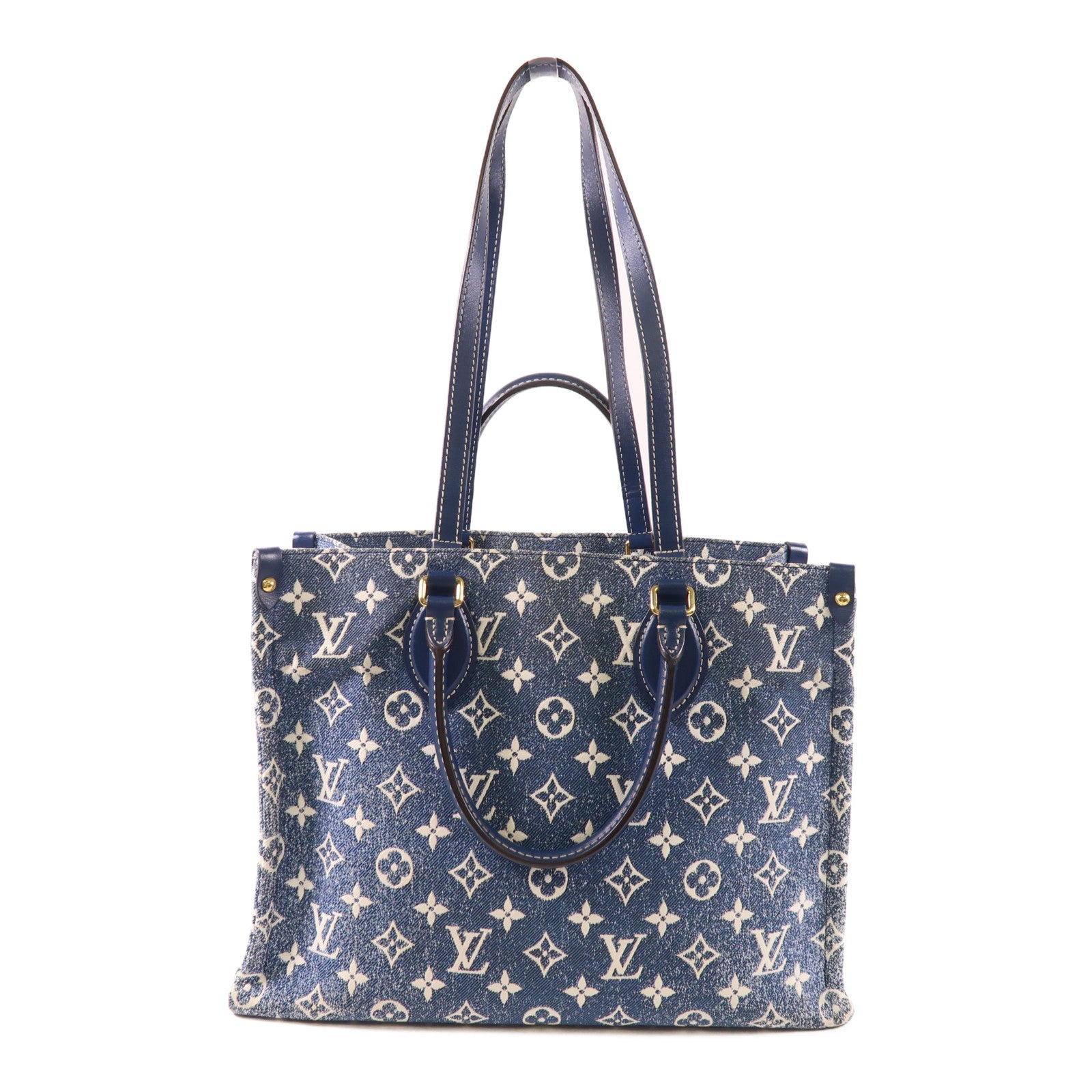 LOUIS VUITTON Monogram Denim On The Go MM金扣手挽肩背兩用袋