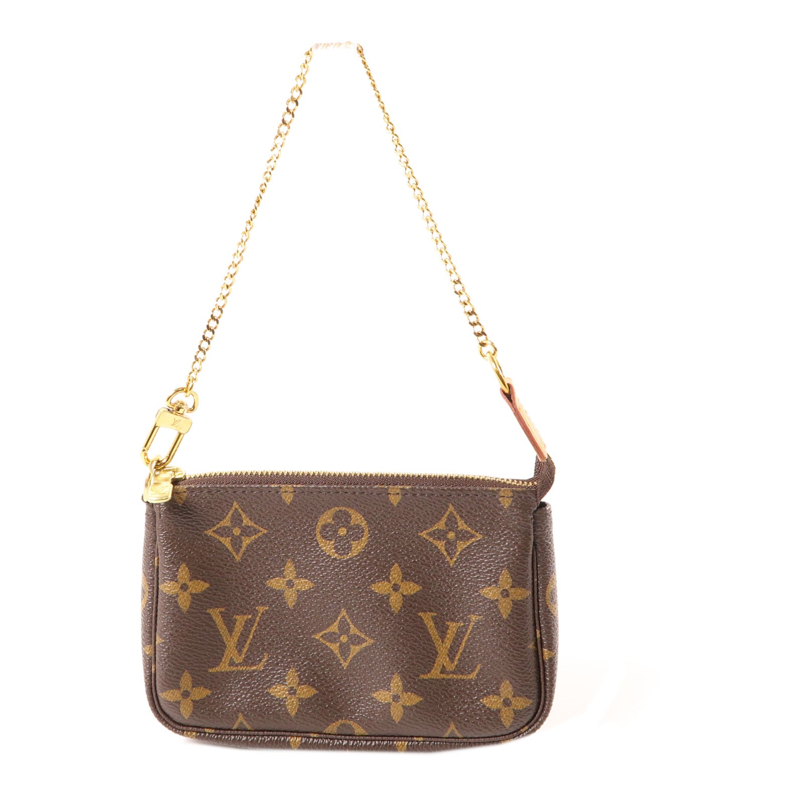 LOUIS VUITTON Monogram Mini Pochette Accessoires金扣手挽袋棕色
