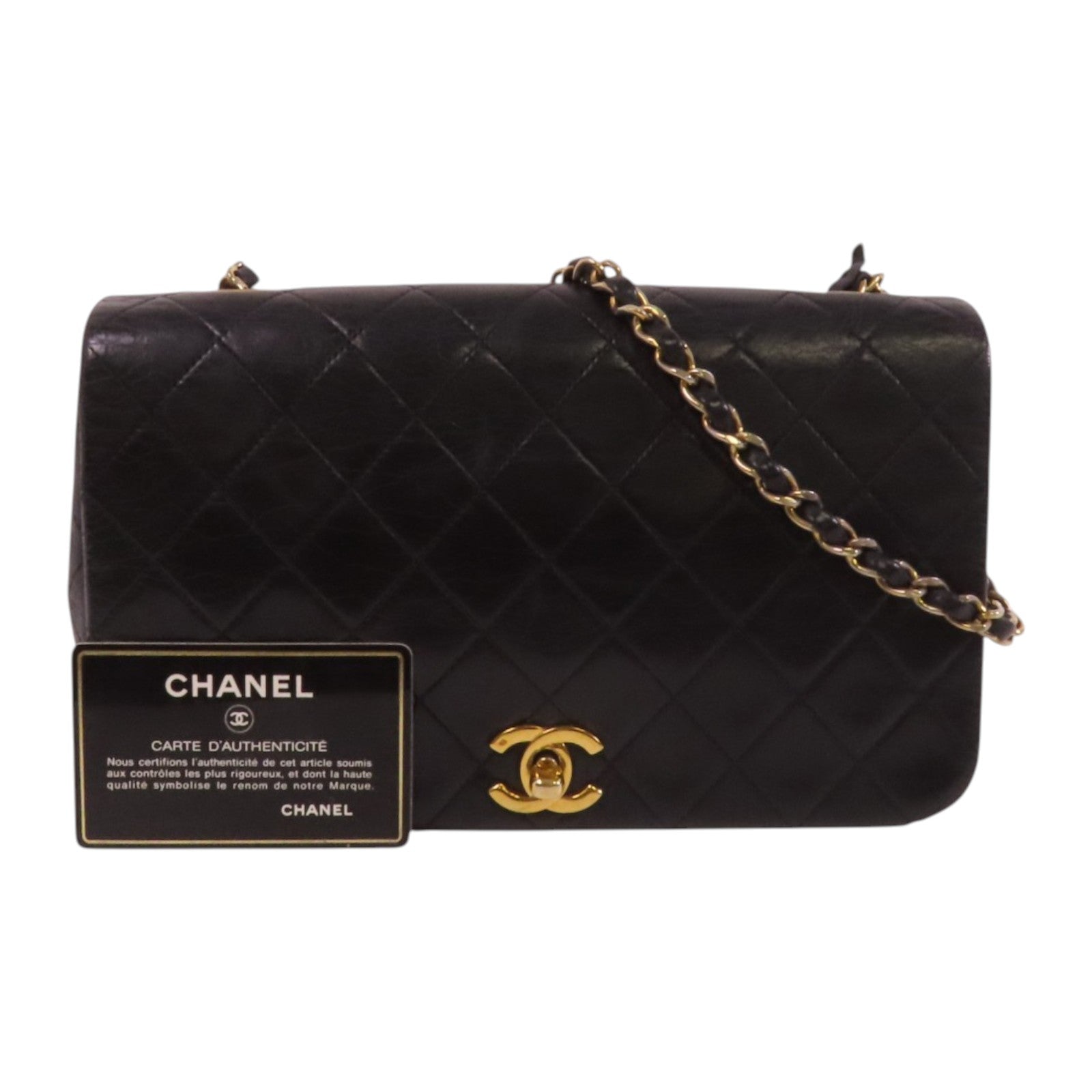 CHANEL 羊皮皮革Vintage Chain Shoulder金扣鏈帶肩背袋